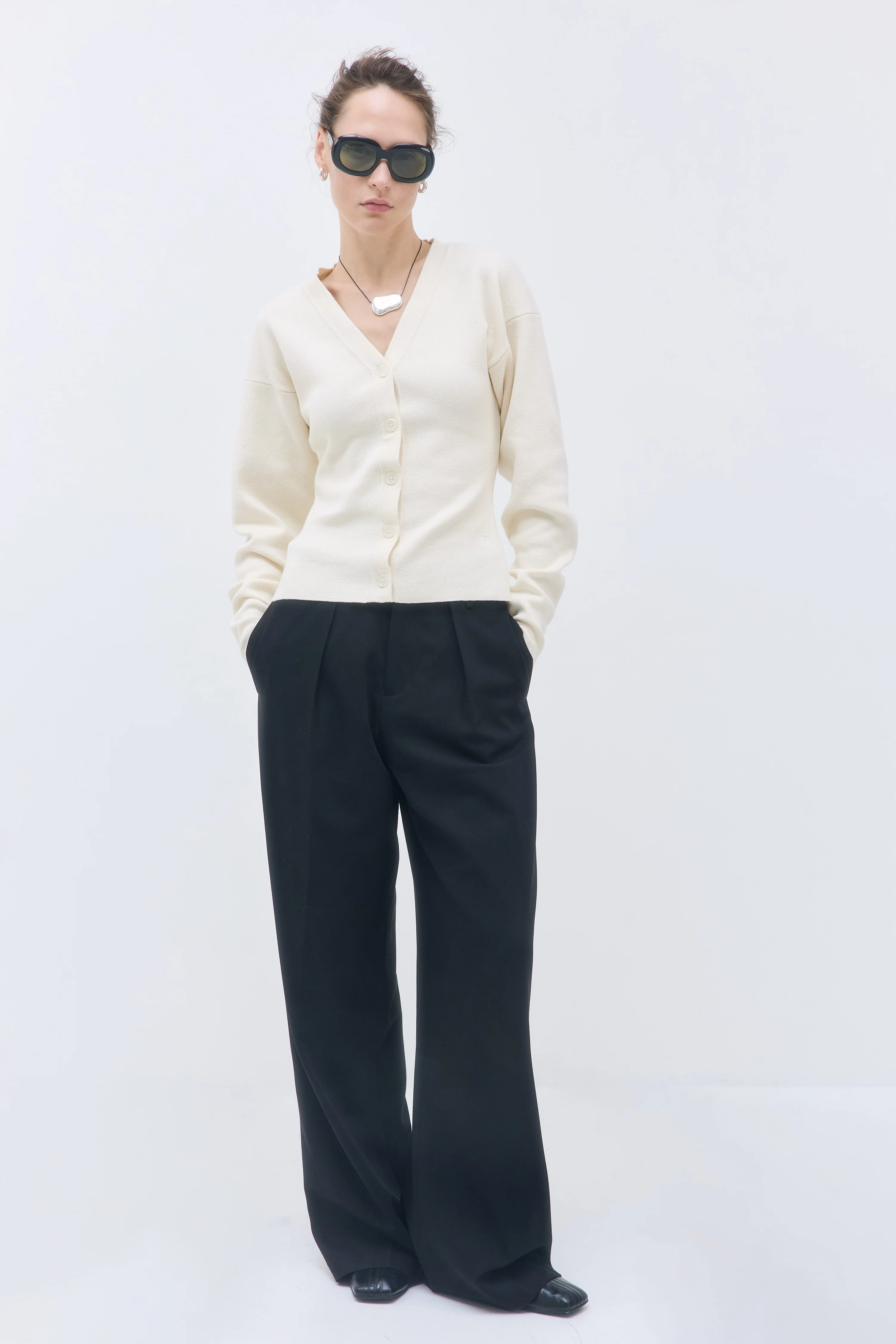 Cinched V Neck Cardigan - Image 2