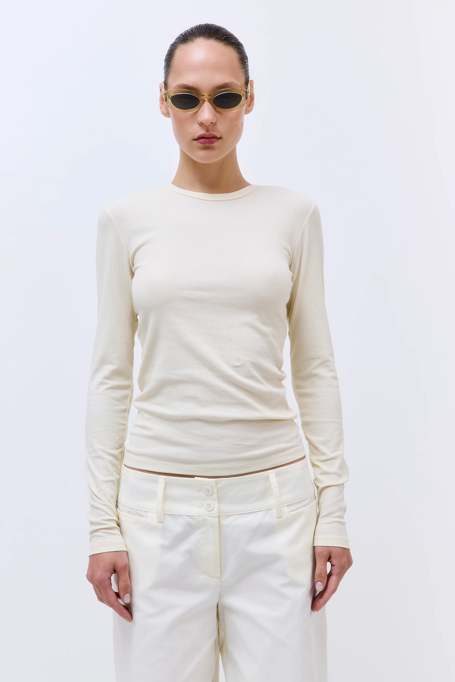 Classic Ribbed Fitted Long Sleeved T Shirt