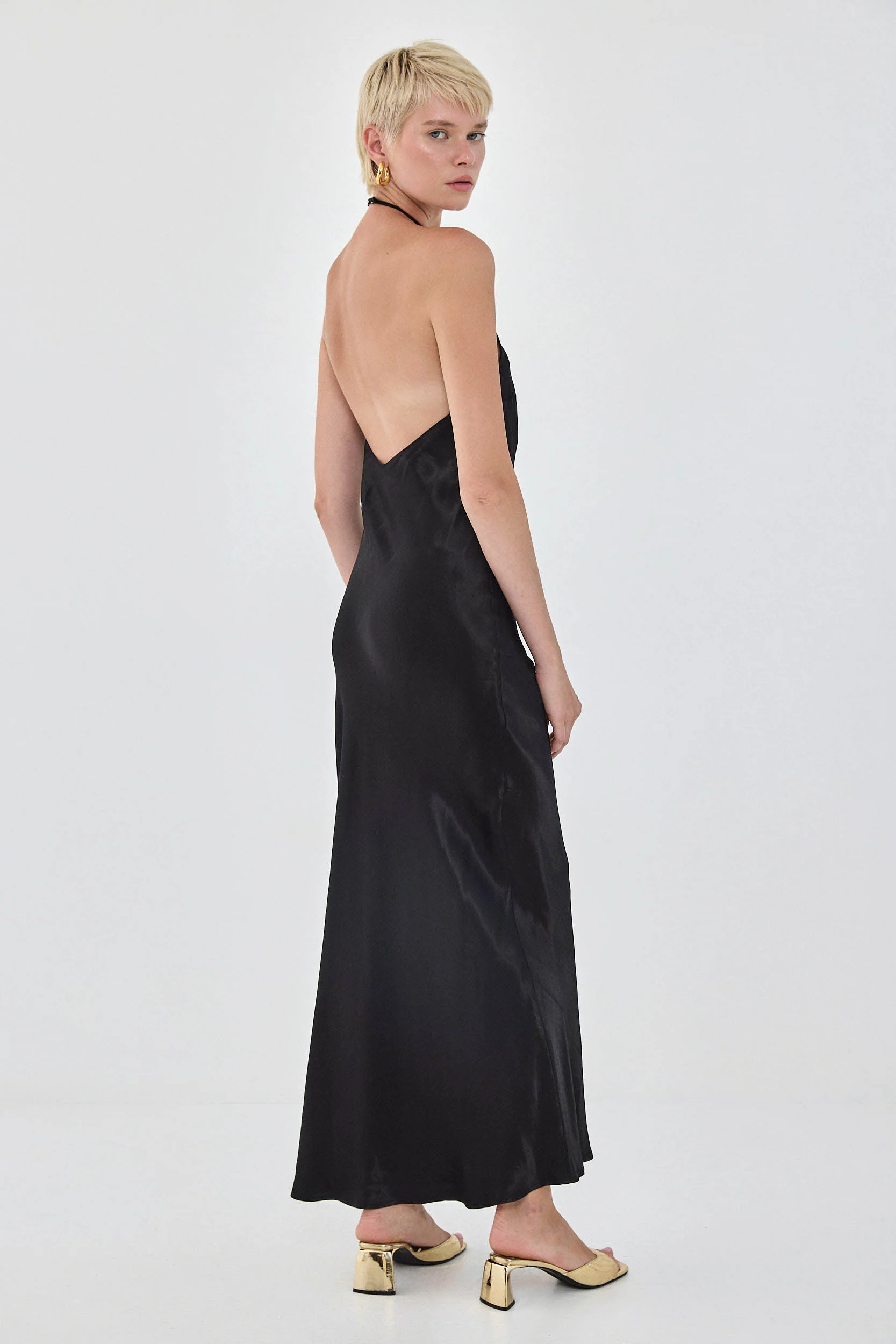 Collar Maxi Satin Dress - Image 3