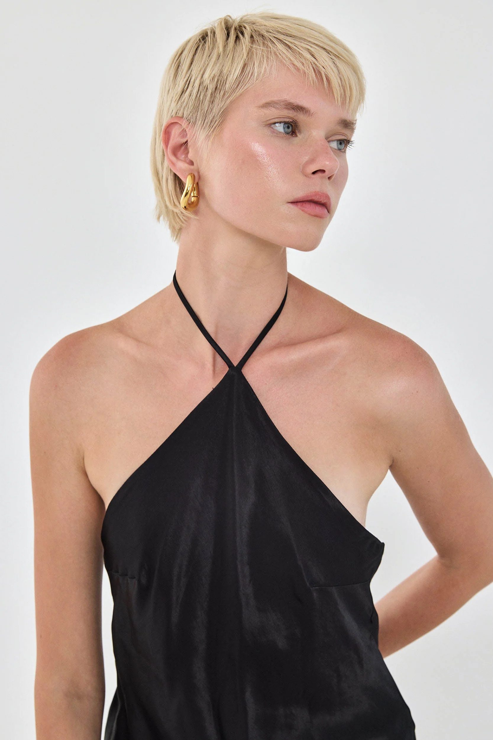 Collar Maxi Satin Dress - Image 5