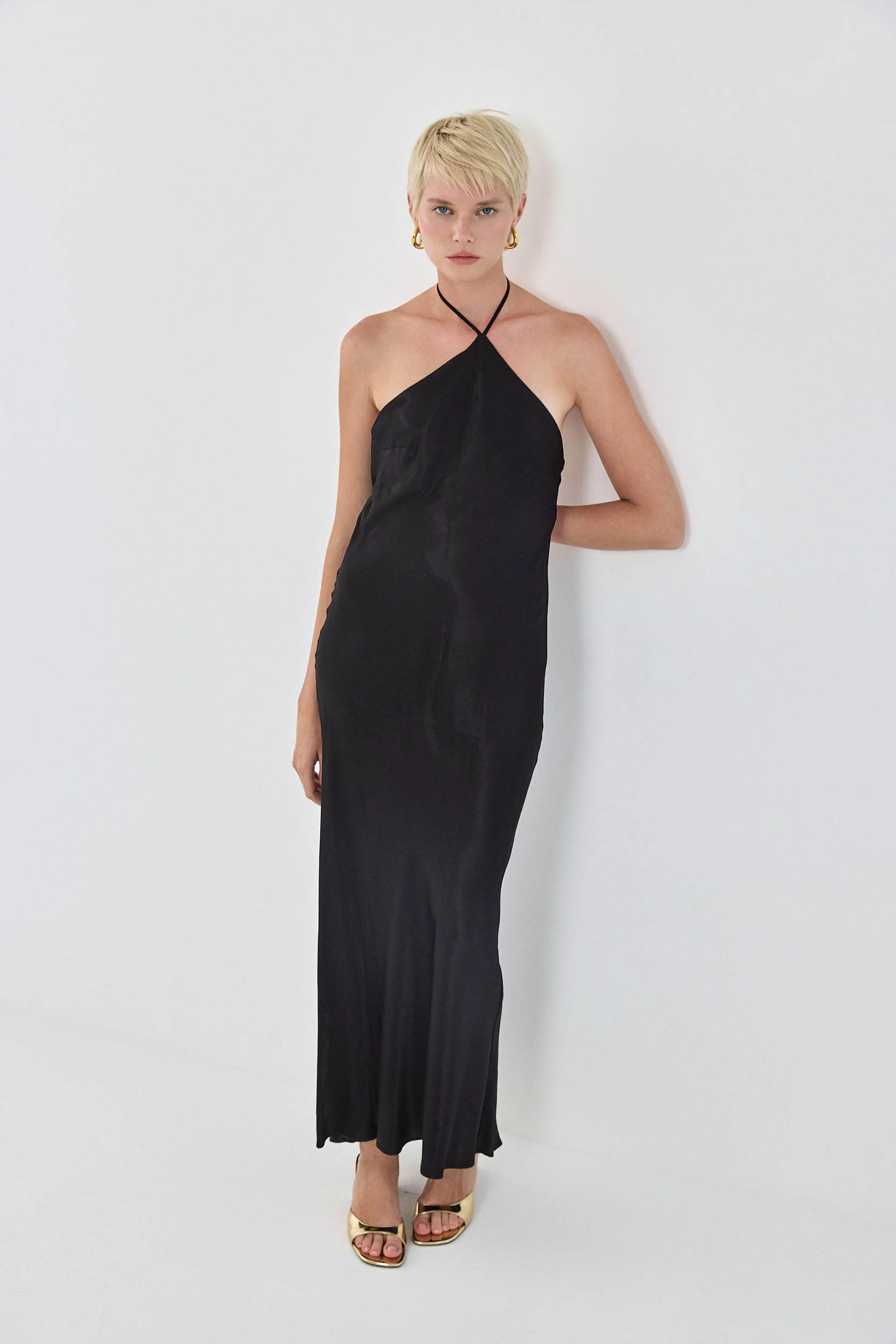 Collar Maxi Satin Dress - Image 6