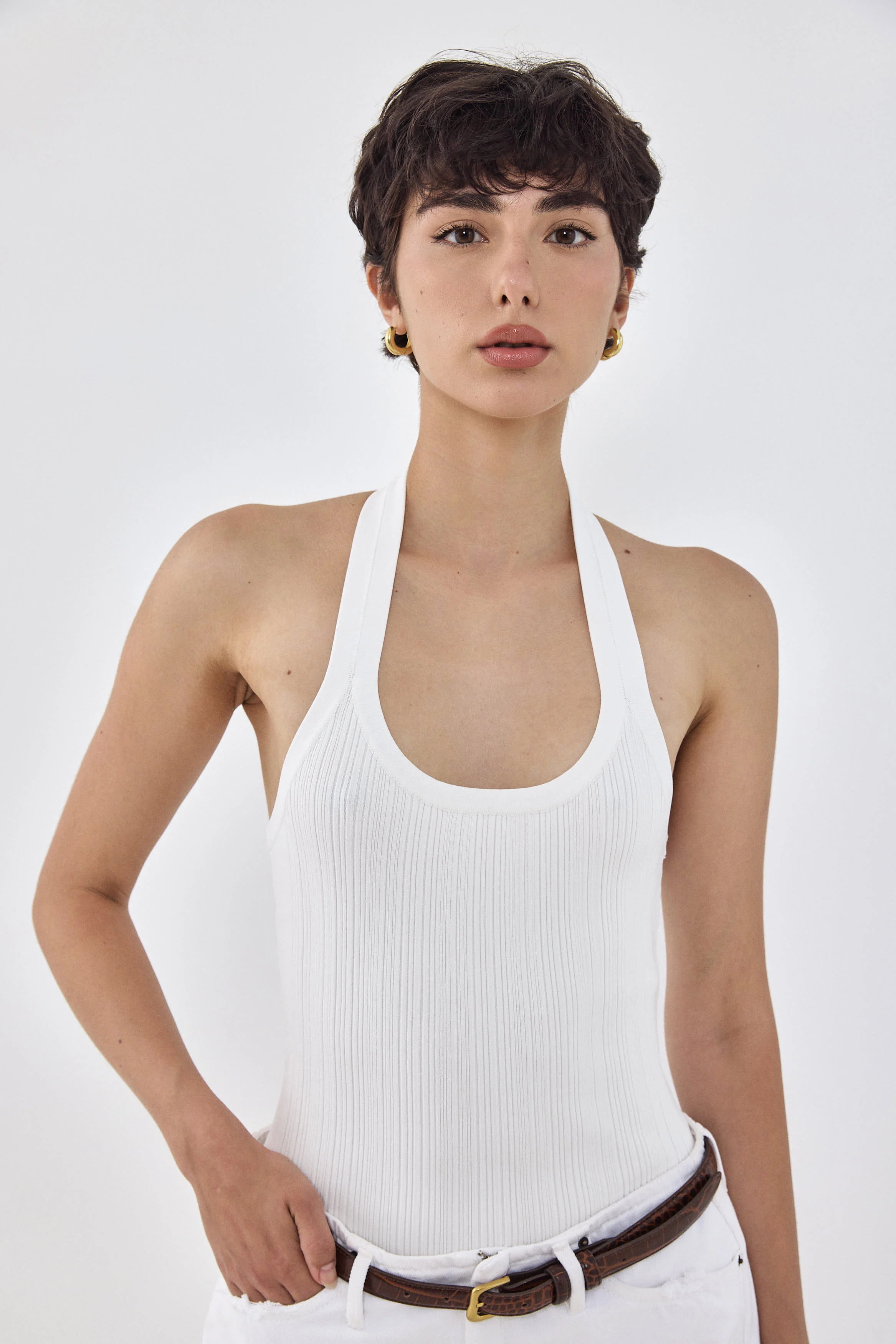 Collared Ribbed Tank Top - Image 7