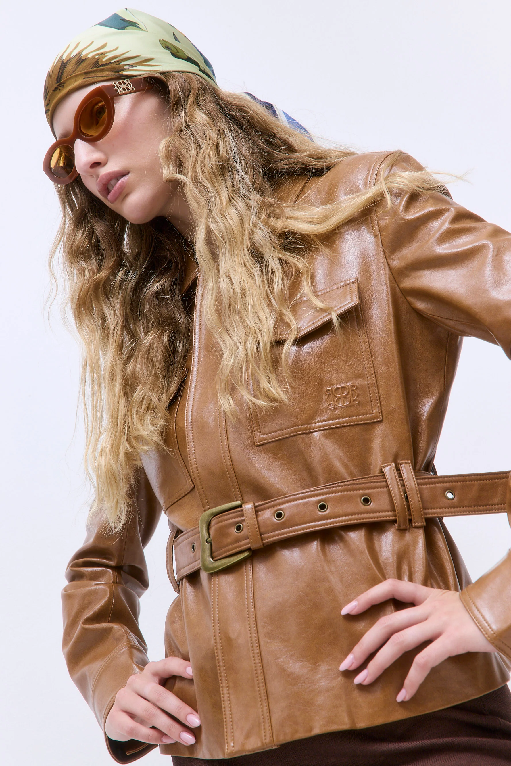 Belted Vegan Leather Jacket - Image 8