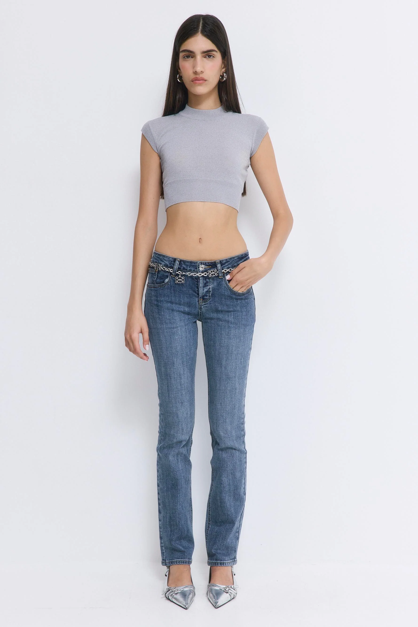 Cropped Sheer Sleeveless Knit - Image 2