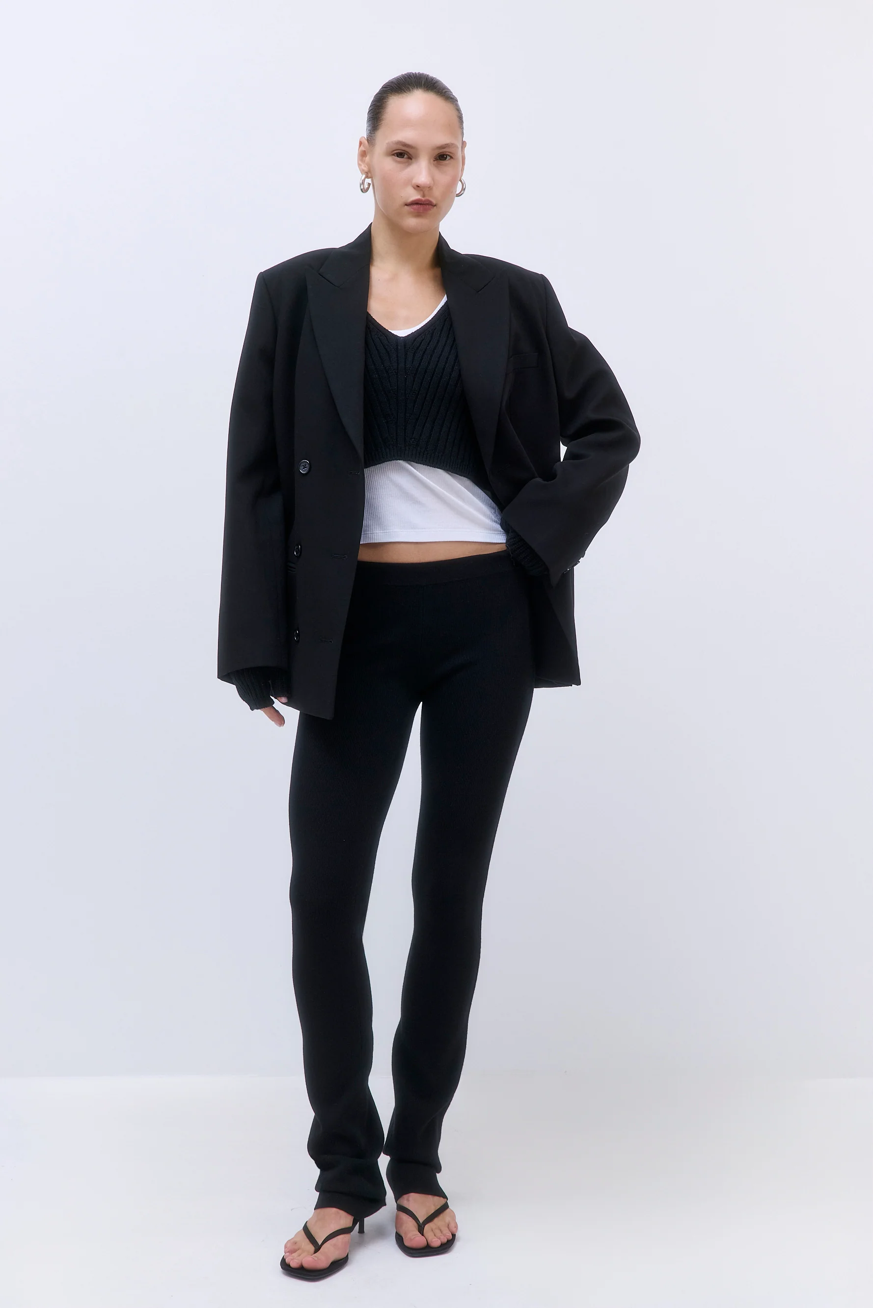 Cropped Ribbed V Neck Top - Image 6