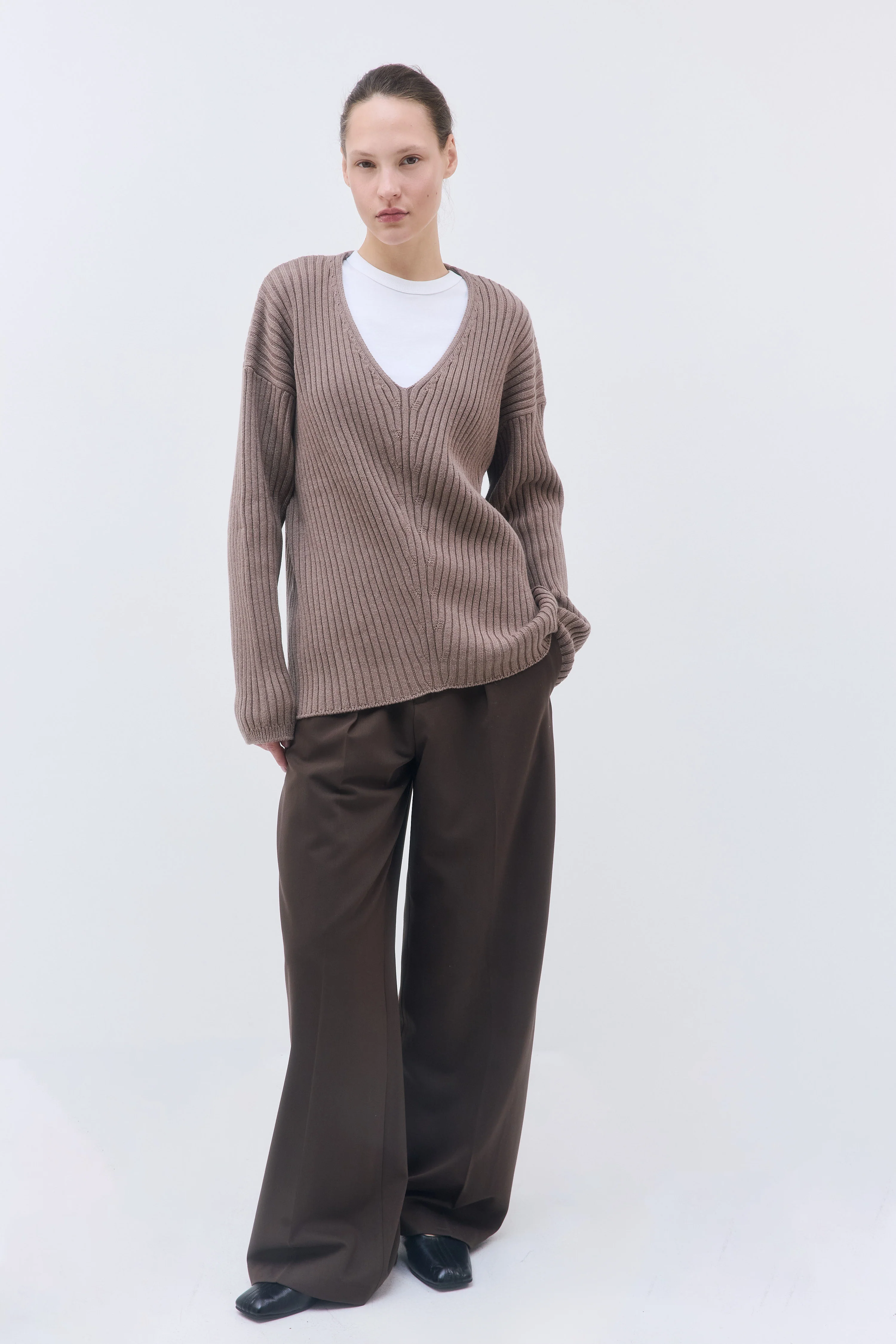 Deep V Neck Ribbed Sweater - Image 2