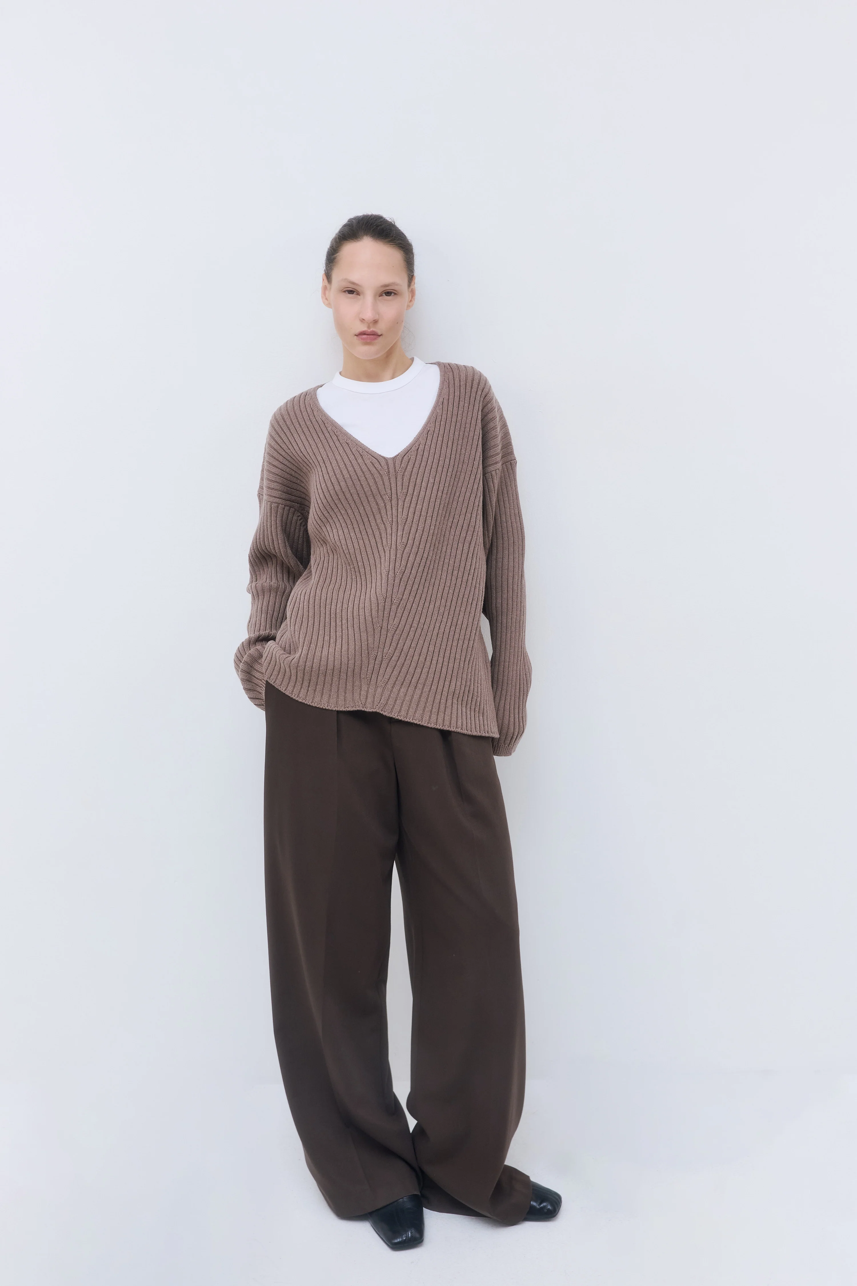 Deep V Neck Ribbed Sweater - Image 3