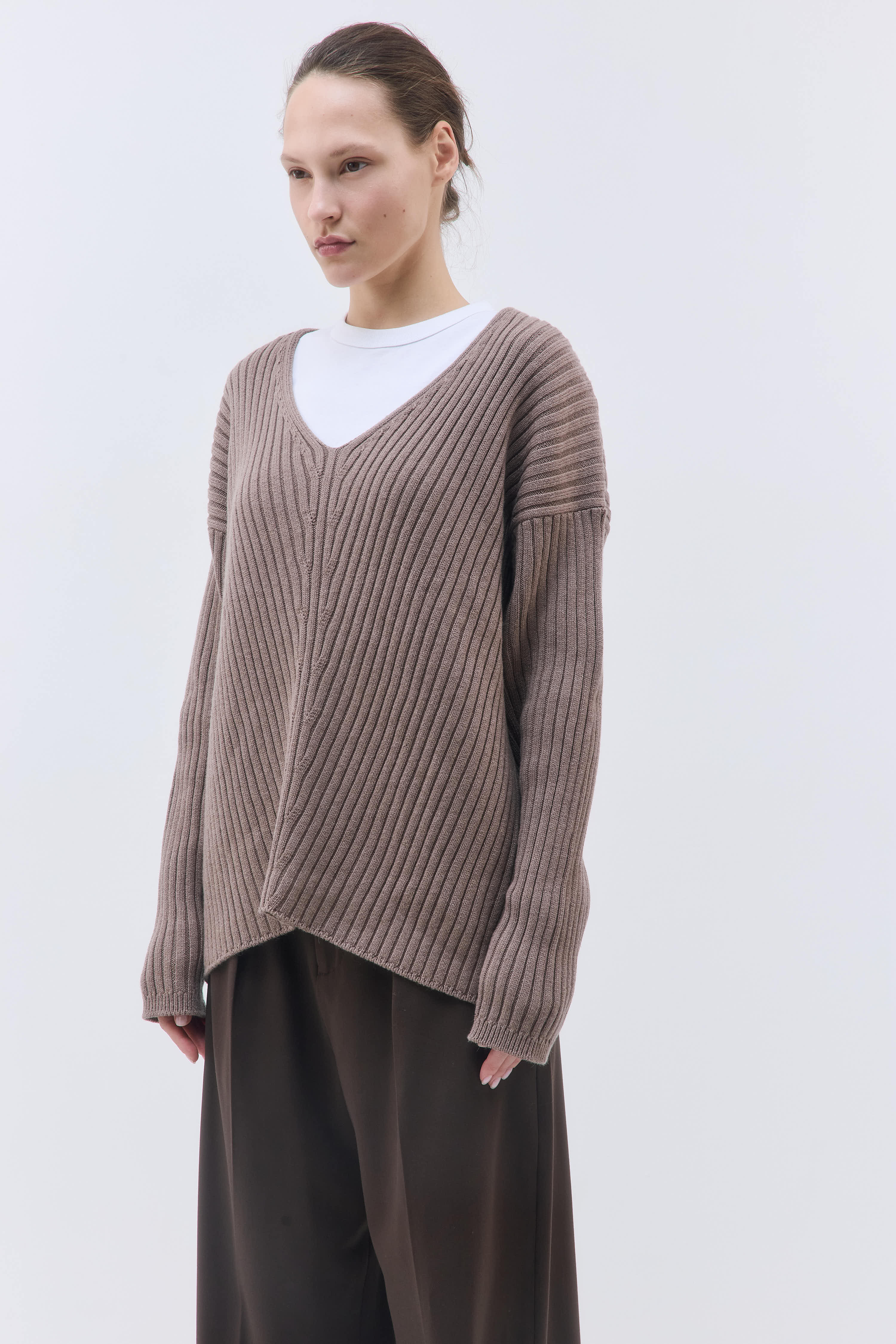 Deep V Neck Ribbed Sweater - Image 4