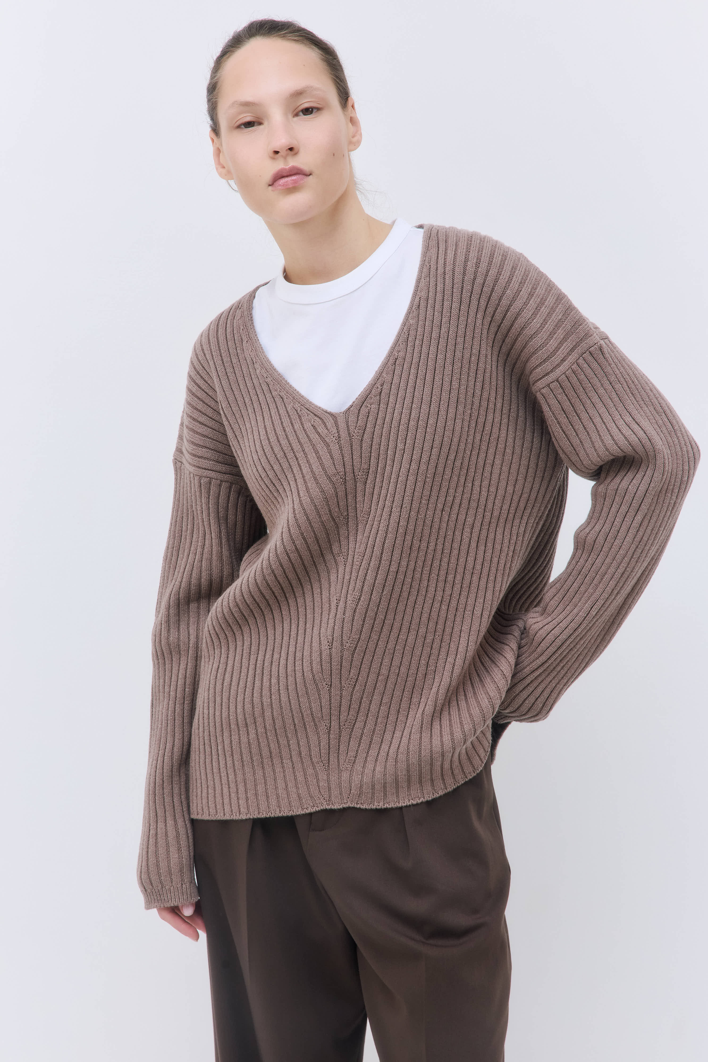 Deep V Neck Ribbed Sweater - Image 7
