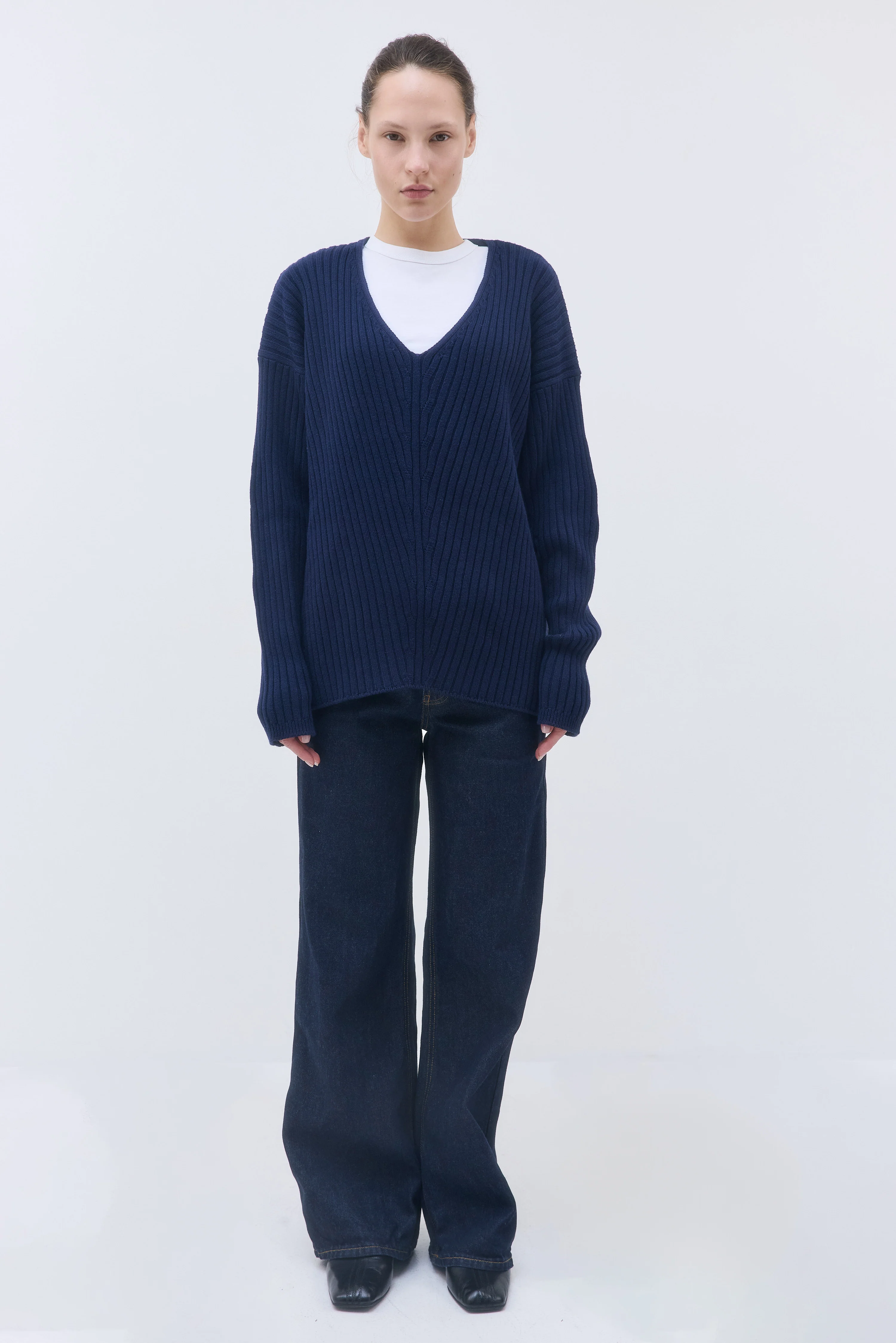Deep V Neck Ribbed Sweater - Image 2
