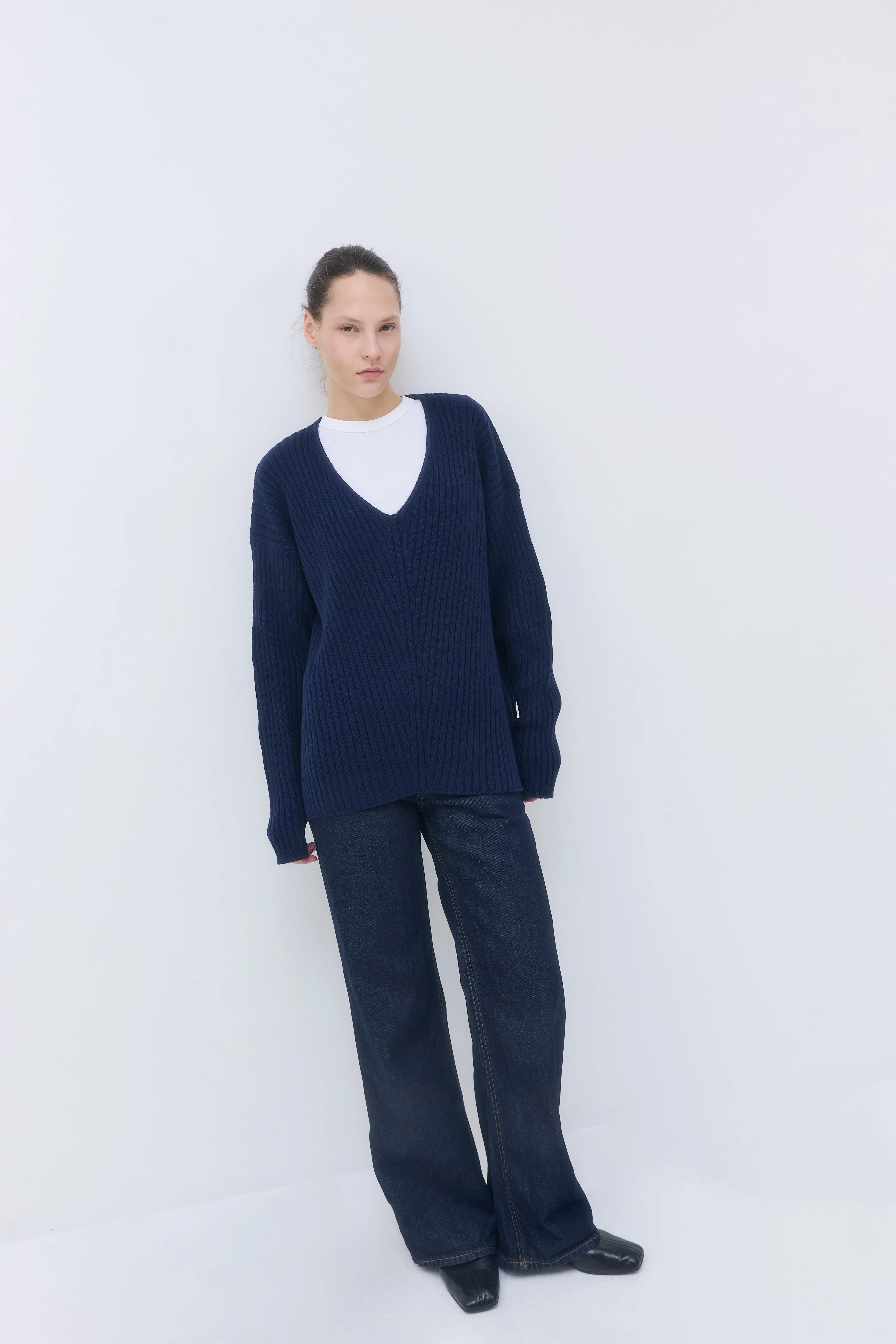 Deep V Neck Ribbed Sweater - Image 3