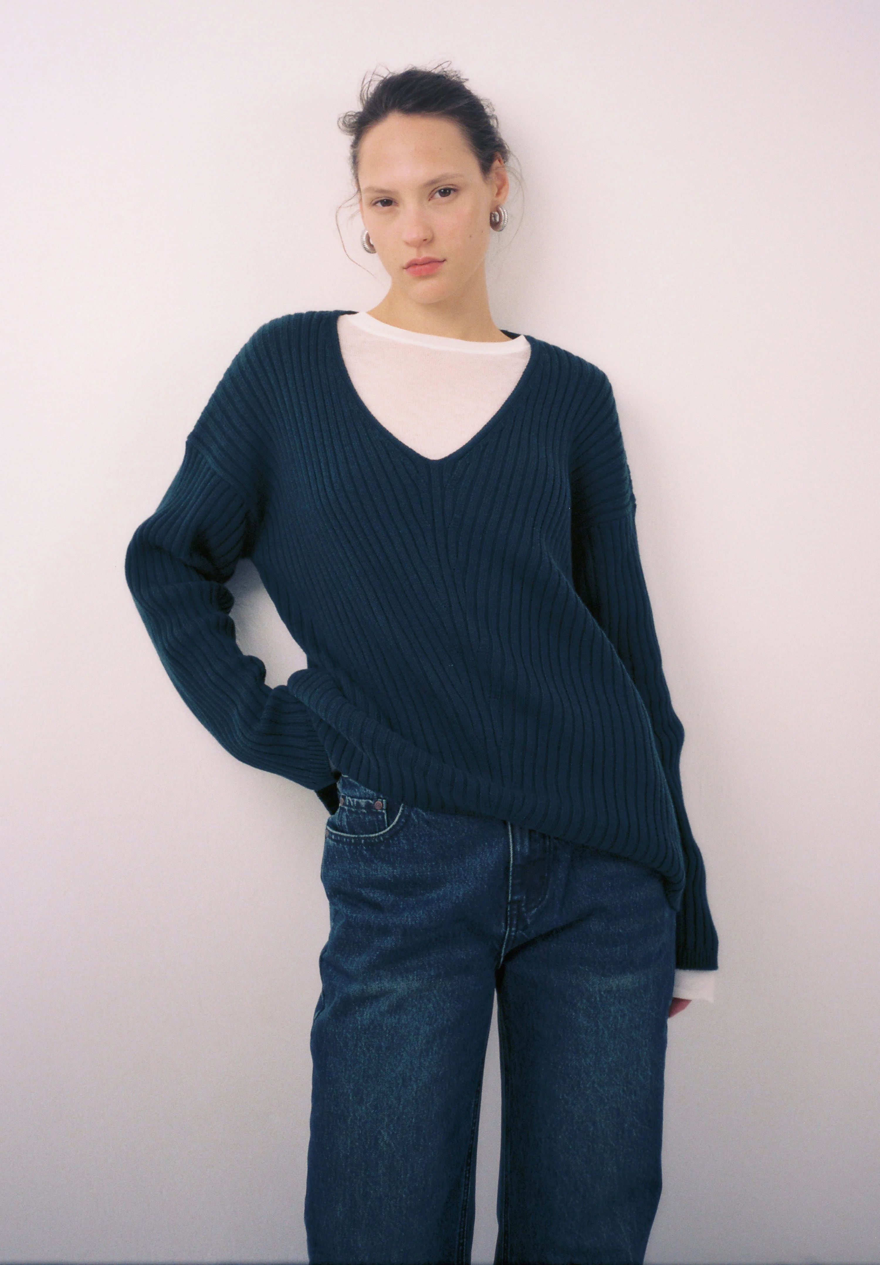 Deep V Neck Ribbed Sweater - Image 2