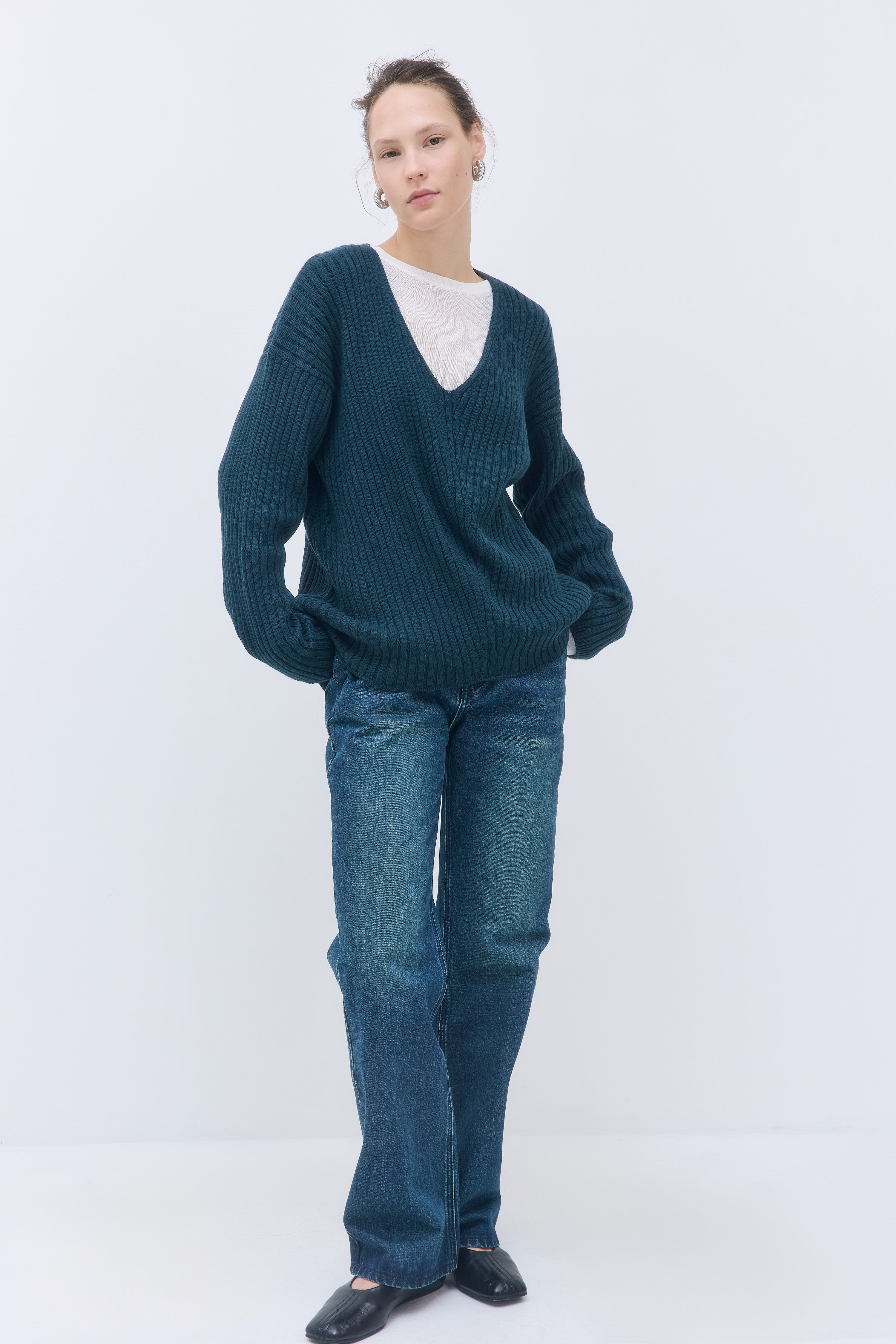 Deep V Neck Ribbed Sweater - Image 3