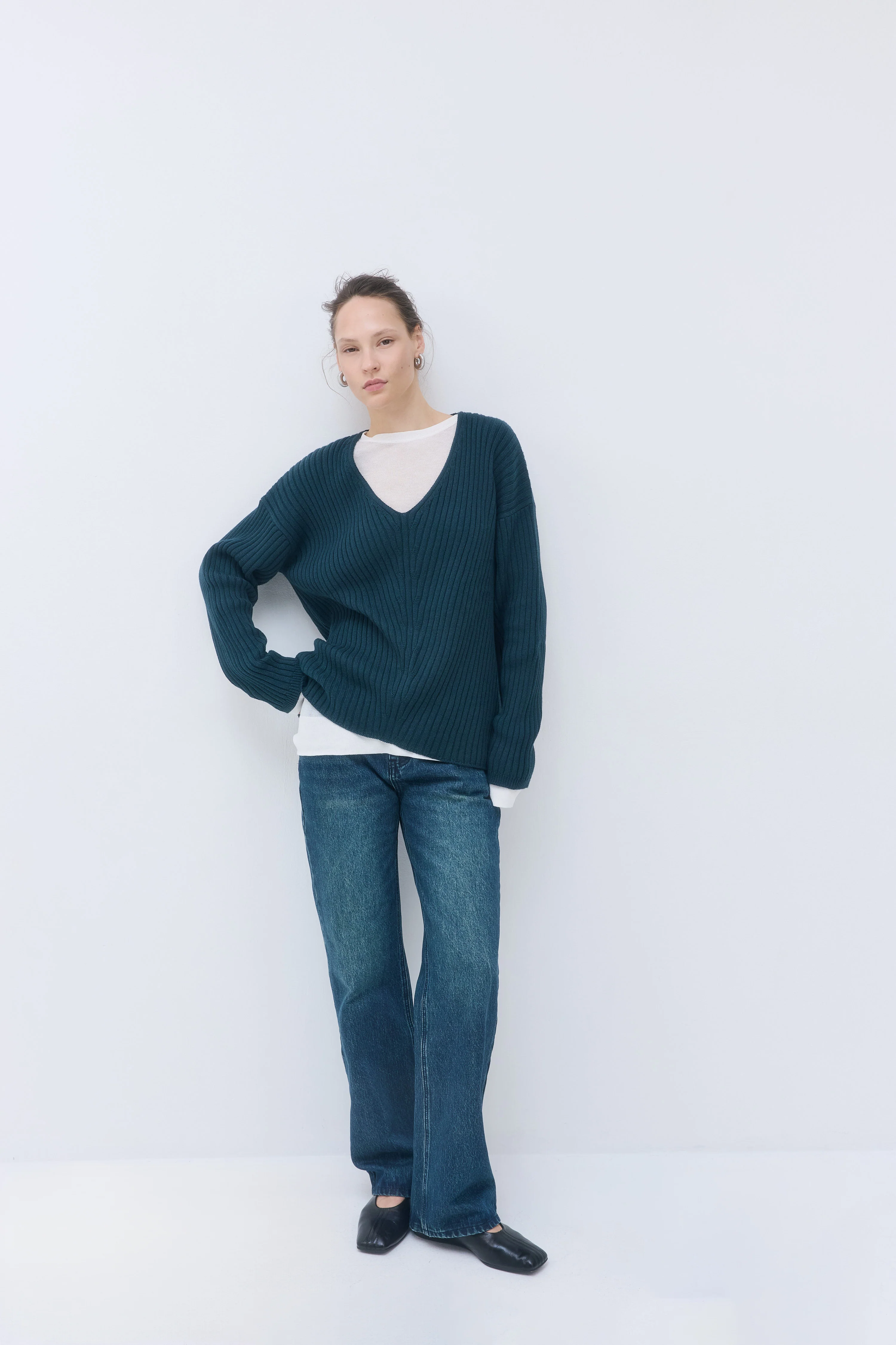 Deep V Neck Ribbed Sweater - Image 4