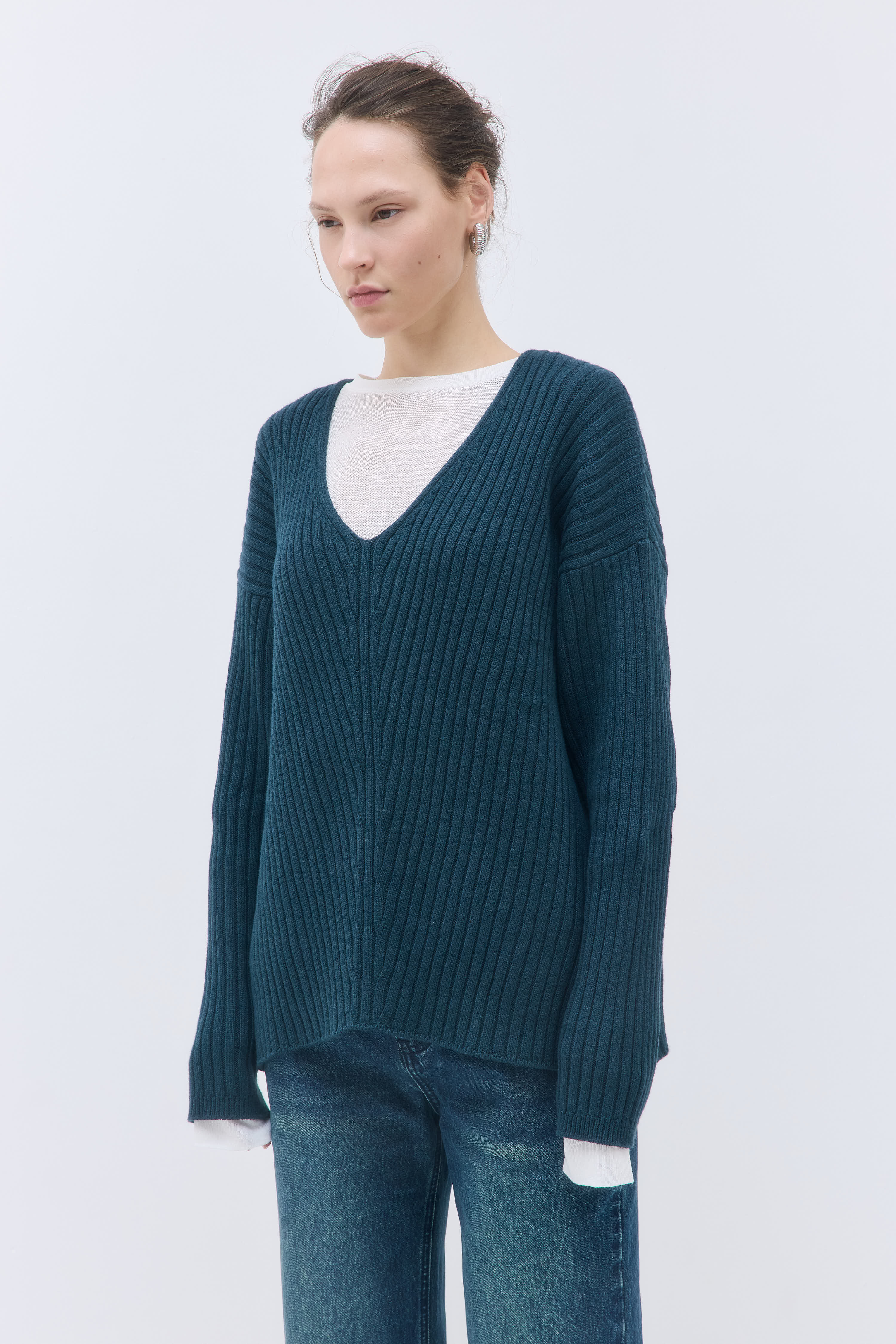Deep V Neck Ribbed Sweater - Image 5