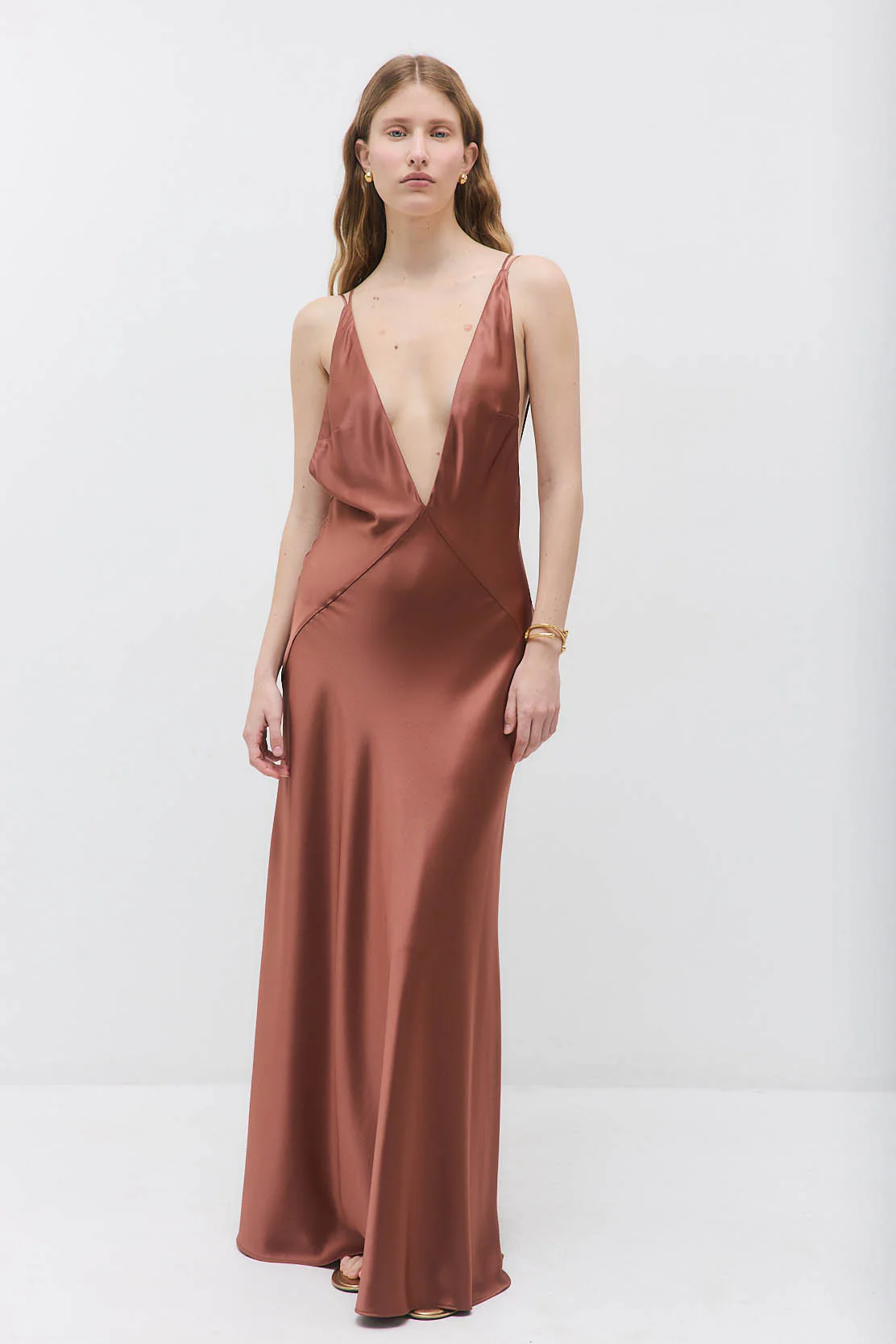 Deep V Satin Maxi Dress - Image 3