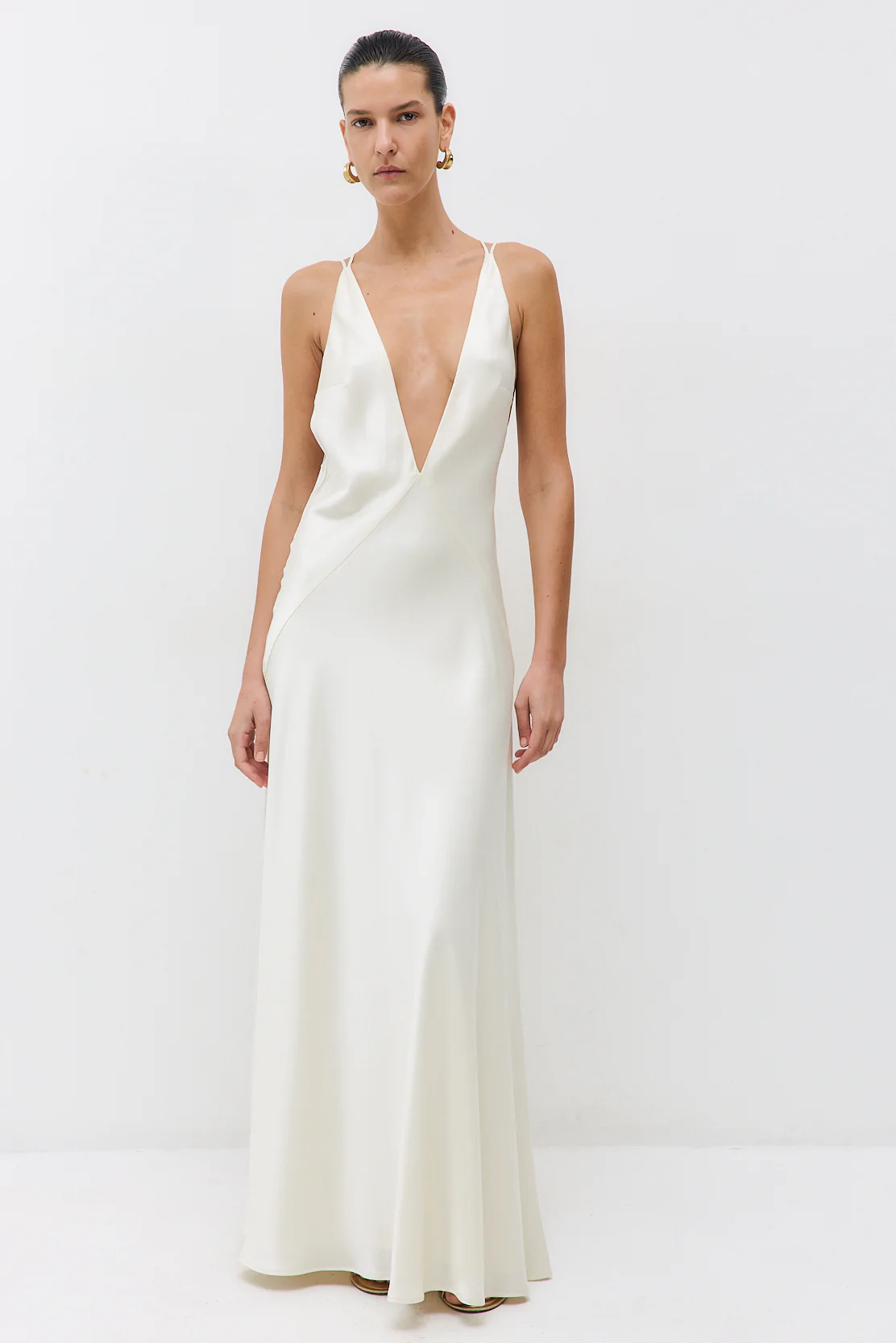 Deep V Satin Maxi Dress