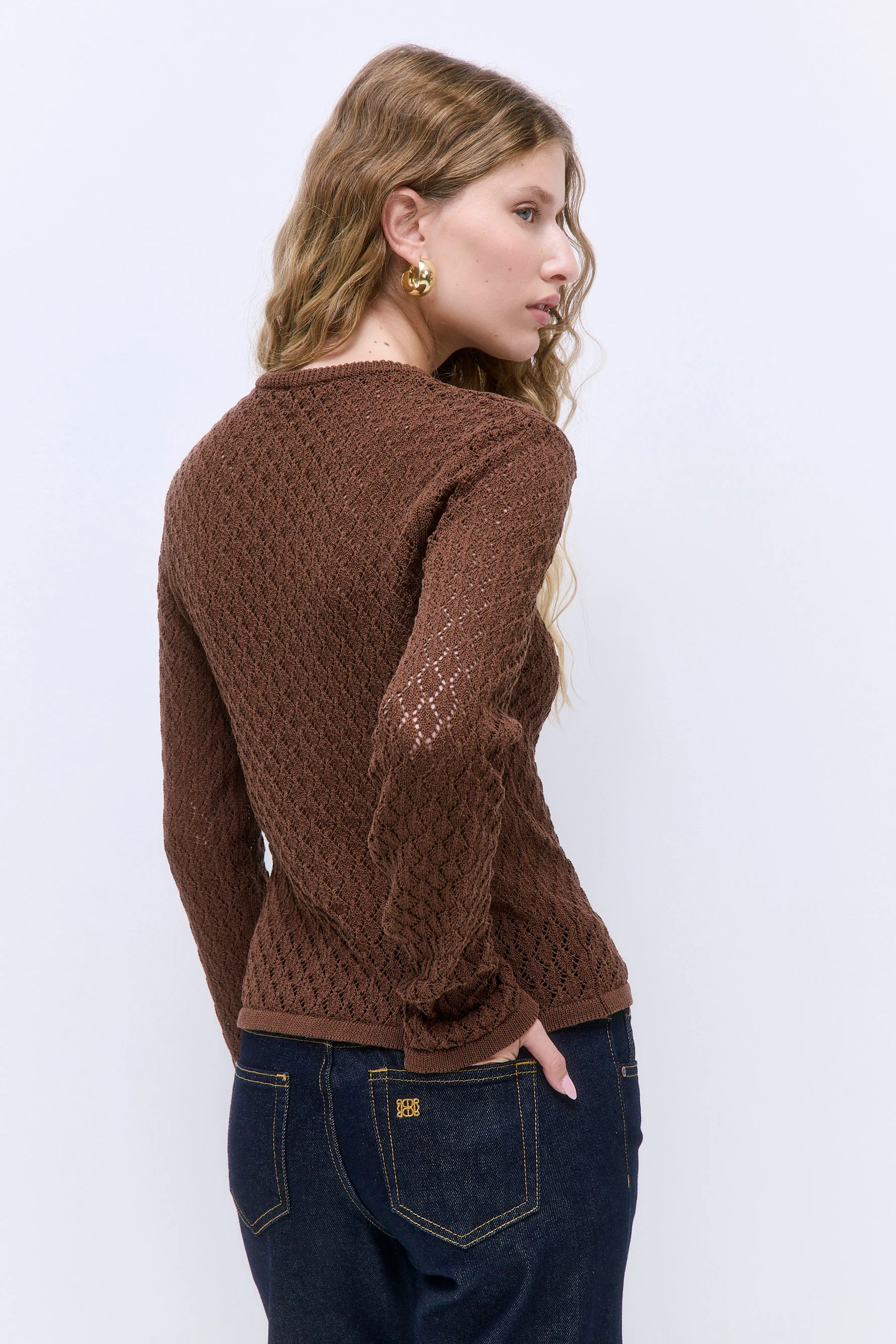 Diamond Knit Crochet Cardigan - Image 6