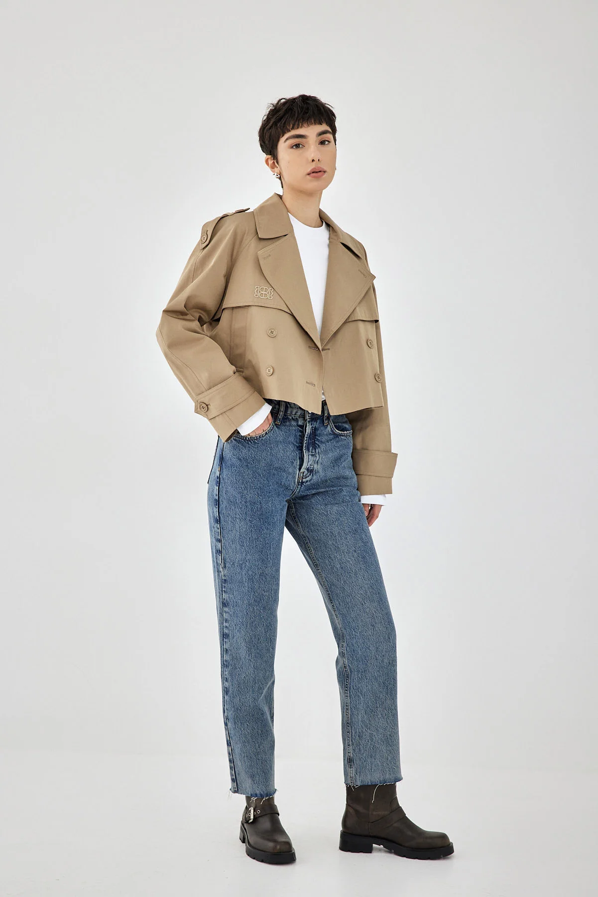 Double Breasted Cropped Trench Coat - Image 4