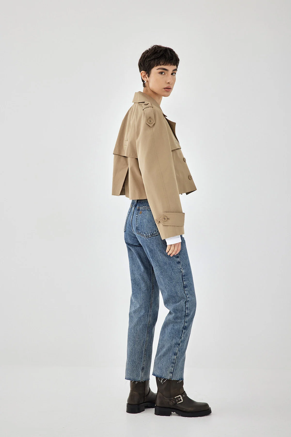 Double Breasted Cropped Trench Coat - Image 5