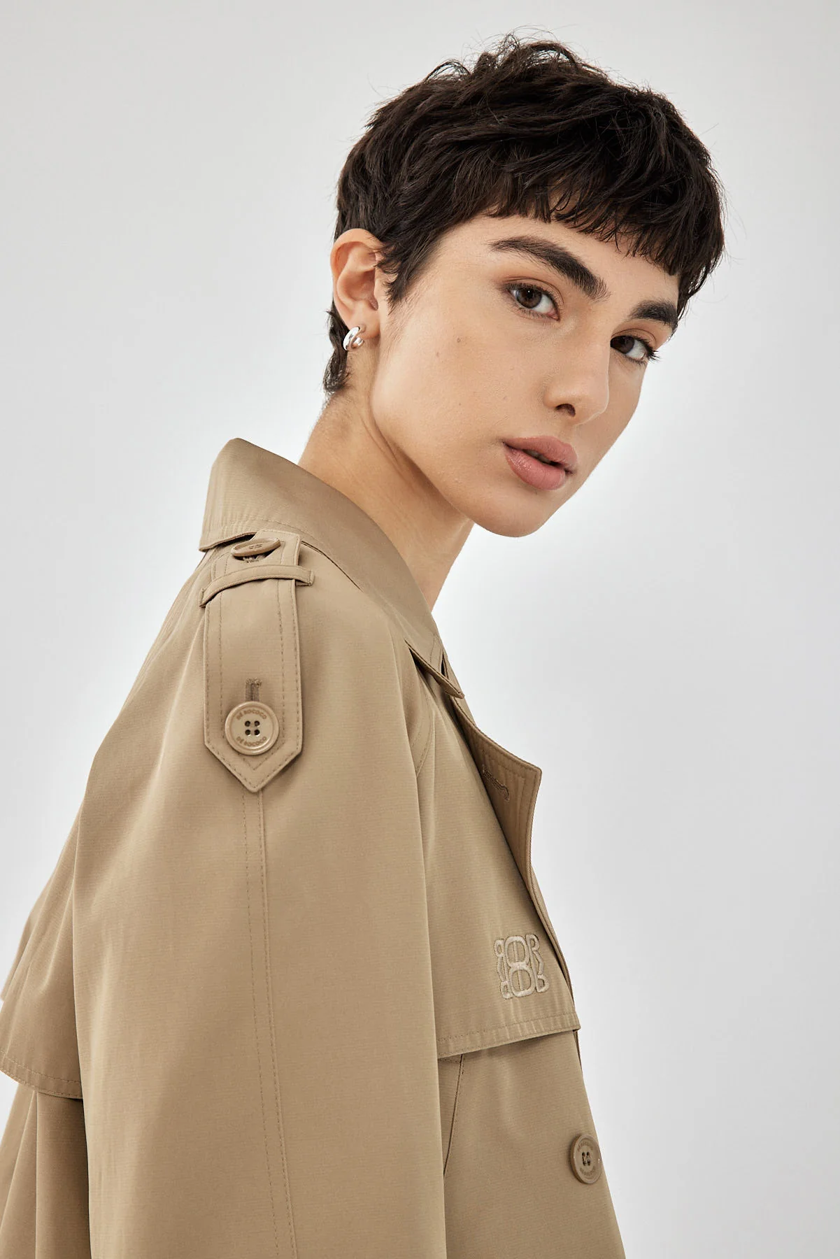Double Breasted Cropped Trench Coat - Image 6