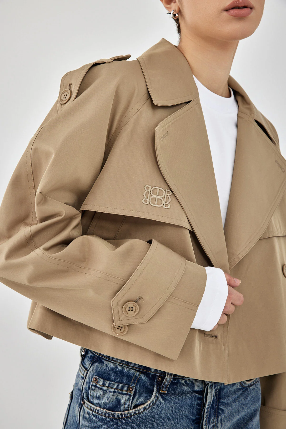 Double Breasted Cropped Trench Coat - Image 7