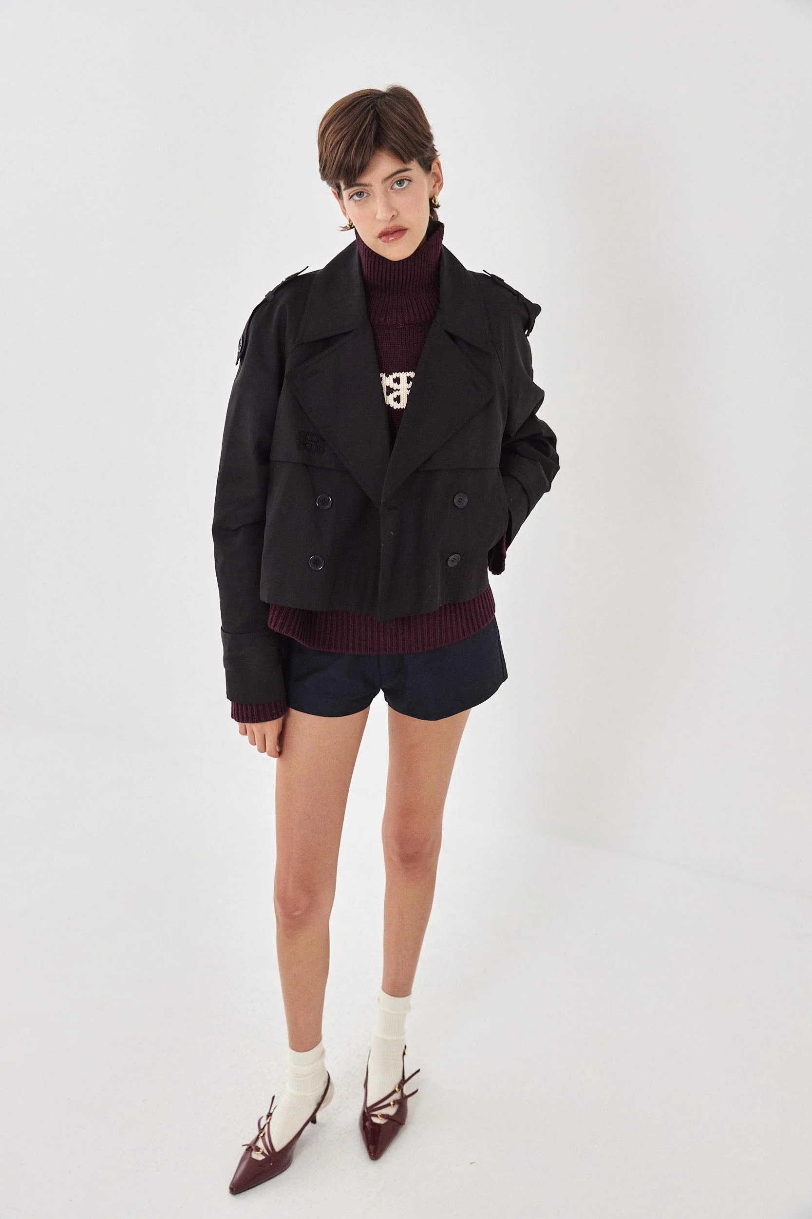 Double Breasted Cropped Trench Coat - Image 3