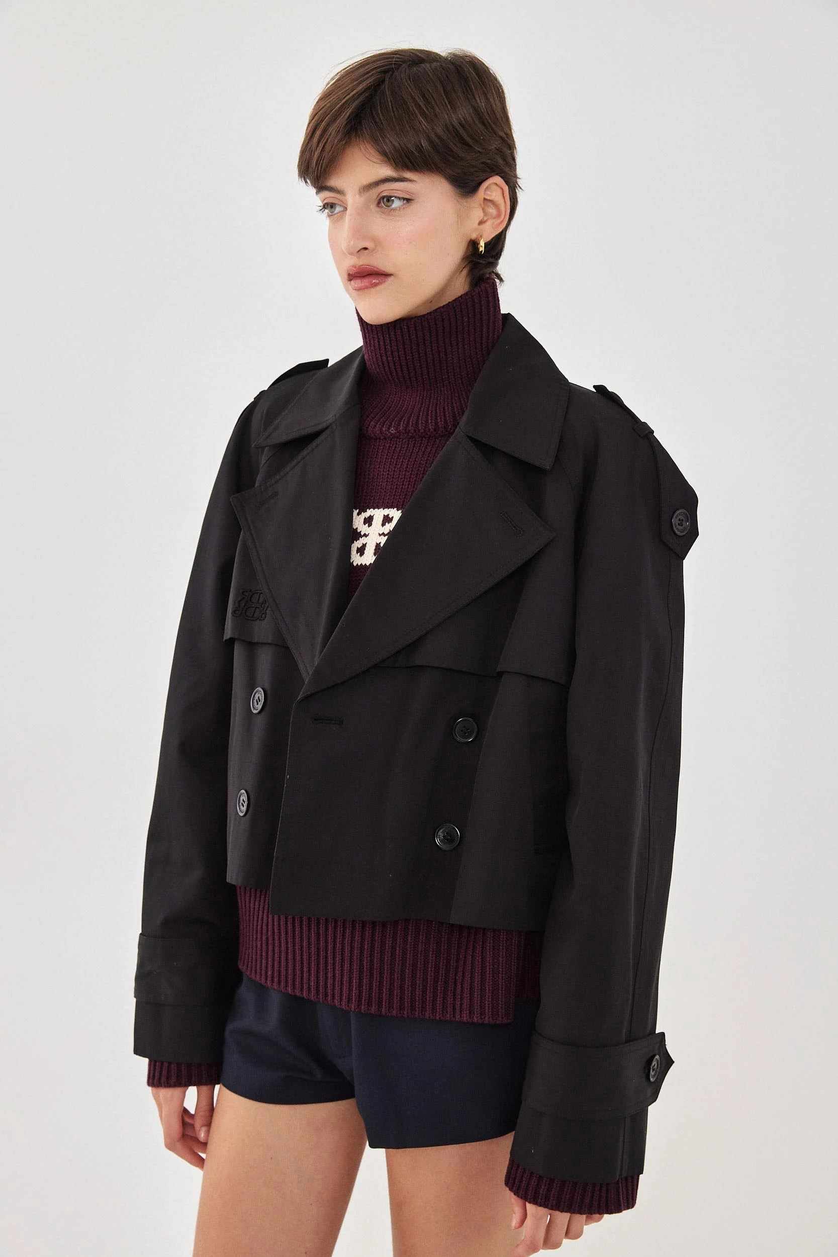 Double Breasted Cropped Trench Coat - Image 4