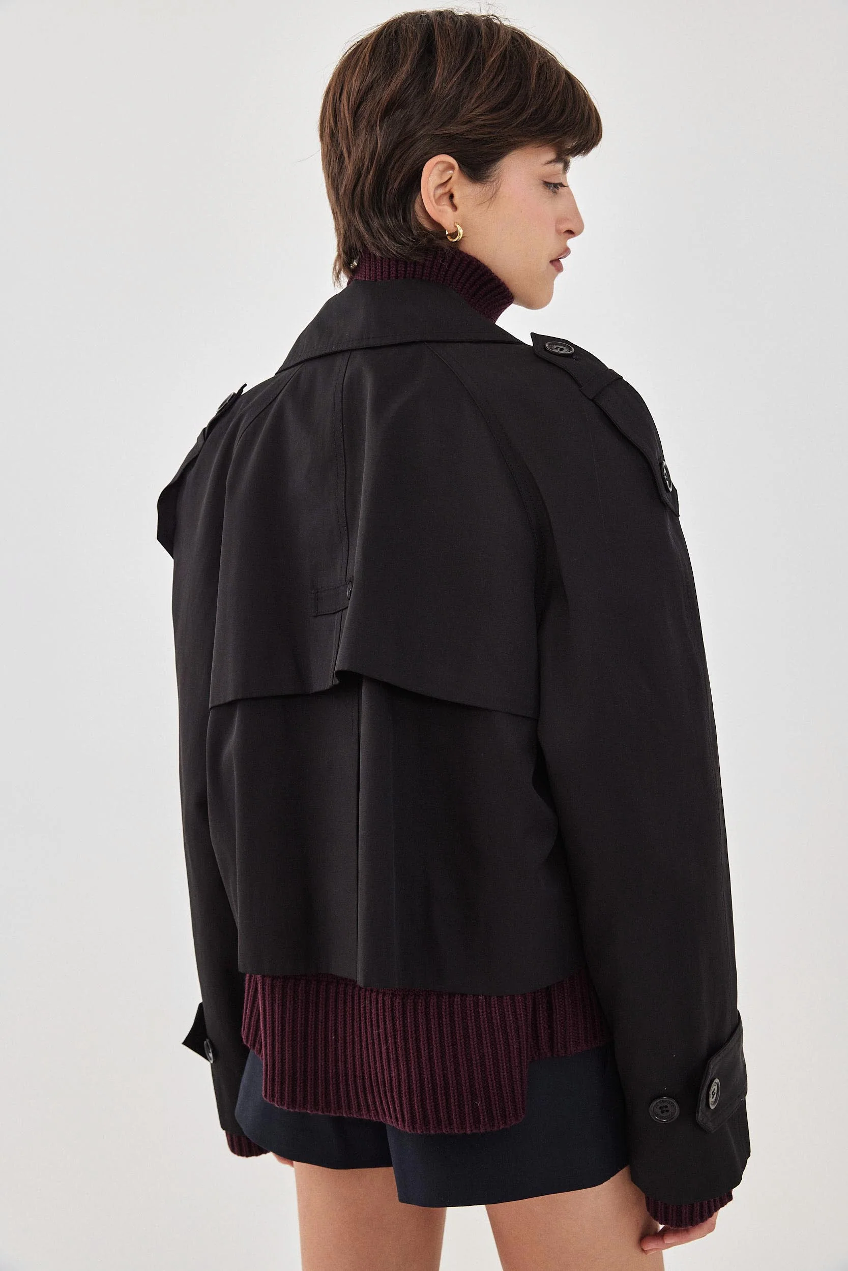 Double Breasted Cropped Trench Coat - Image 5