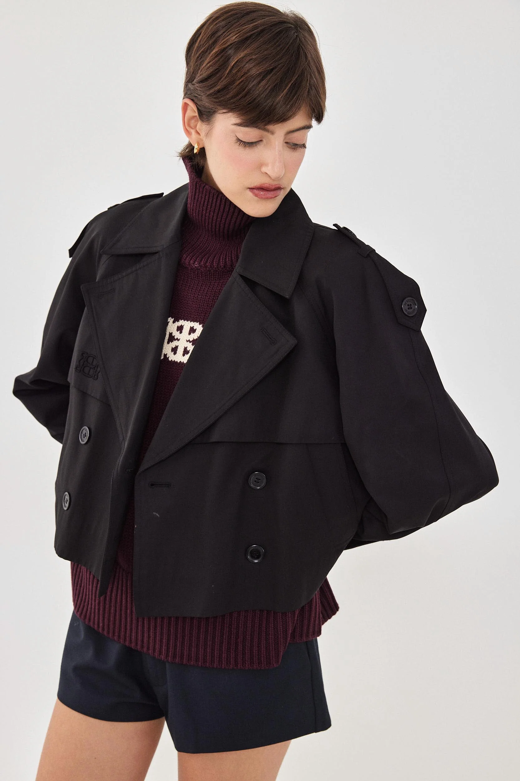 Double Breasted Cropped Trench Coat - Image 6