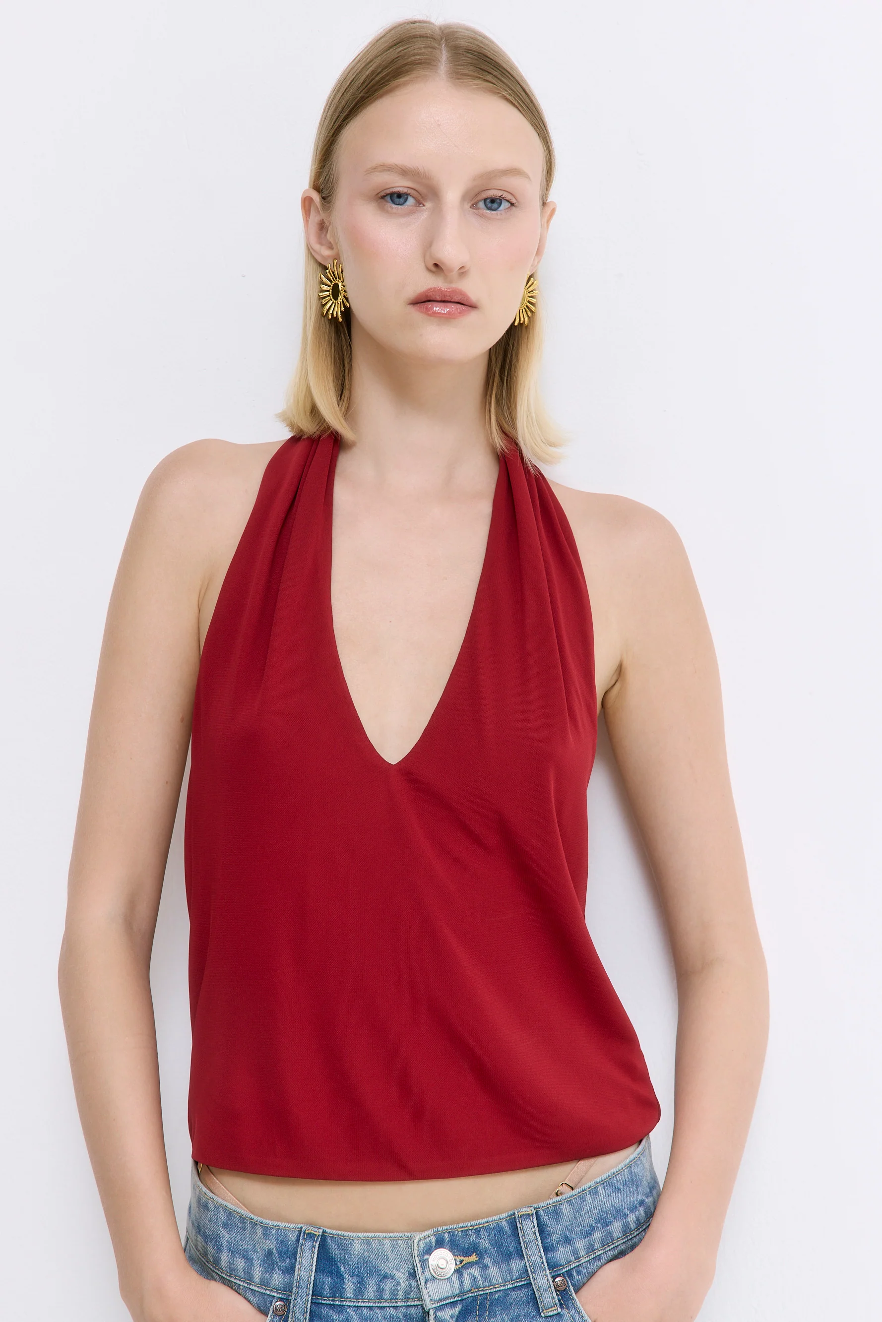 Draped Jersey Deep V Top - Image 7