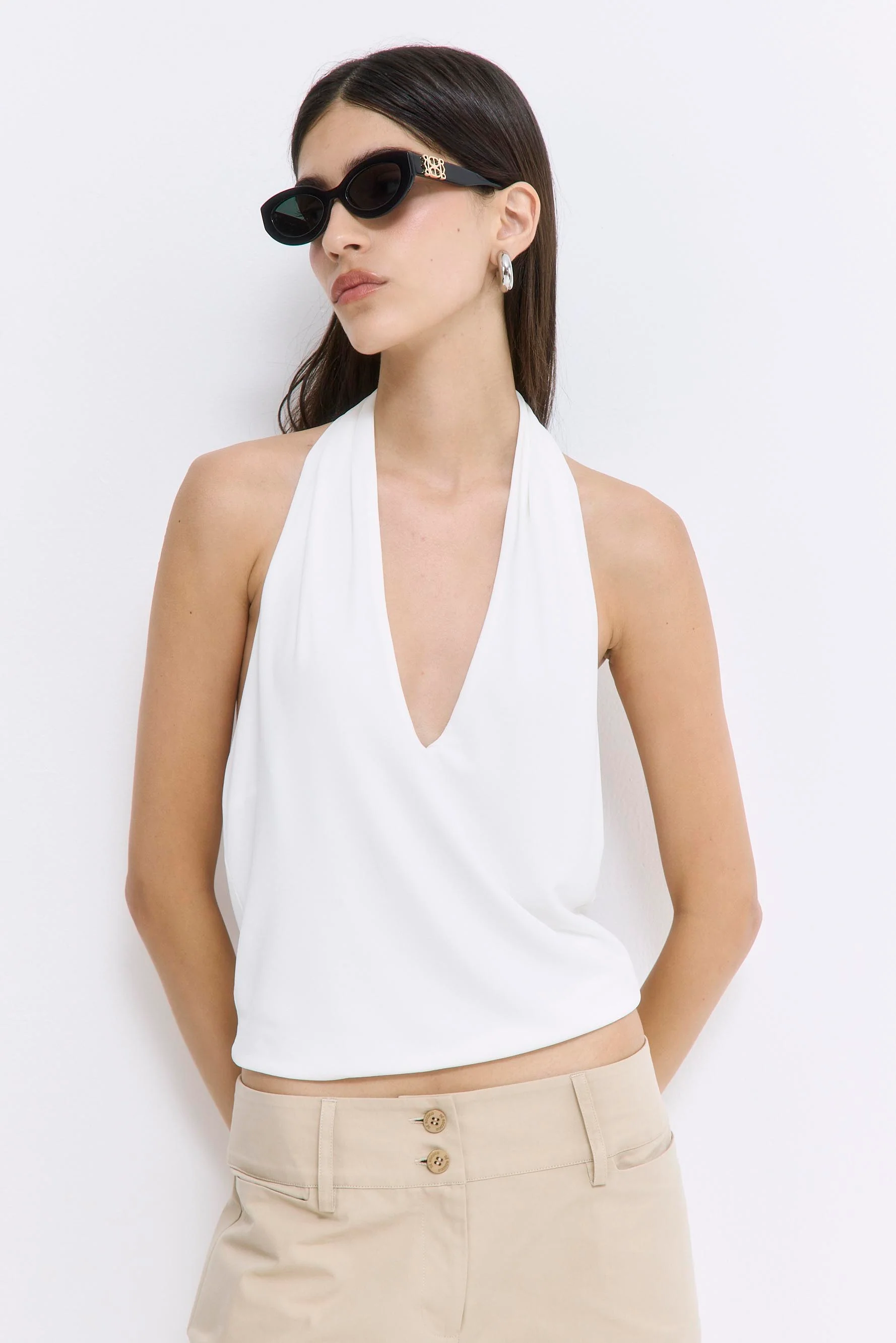 Draped Jersey Deep V Top - Image 6