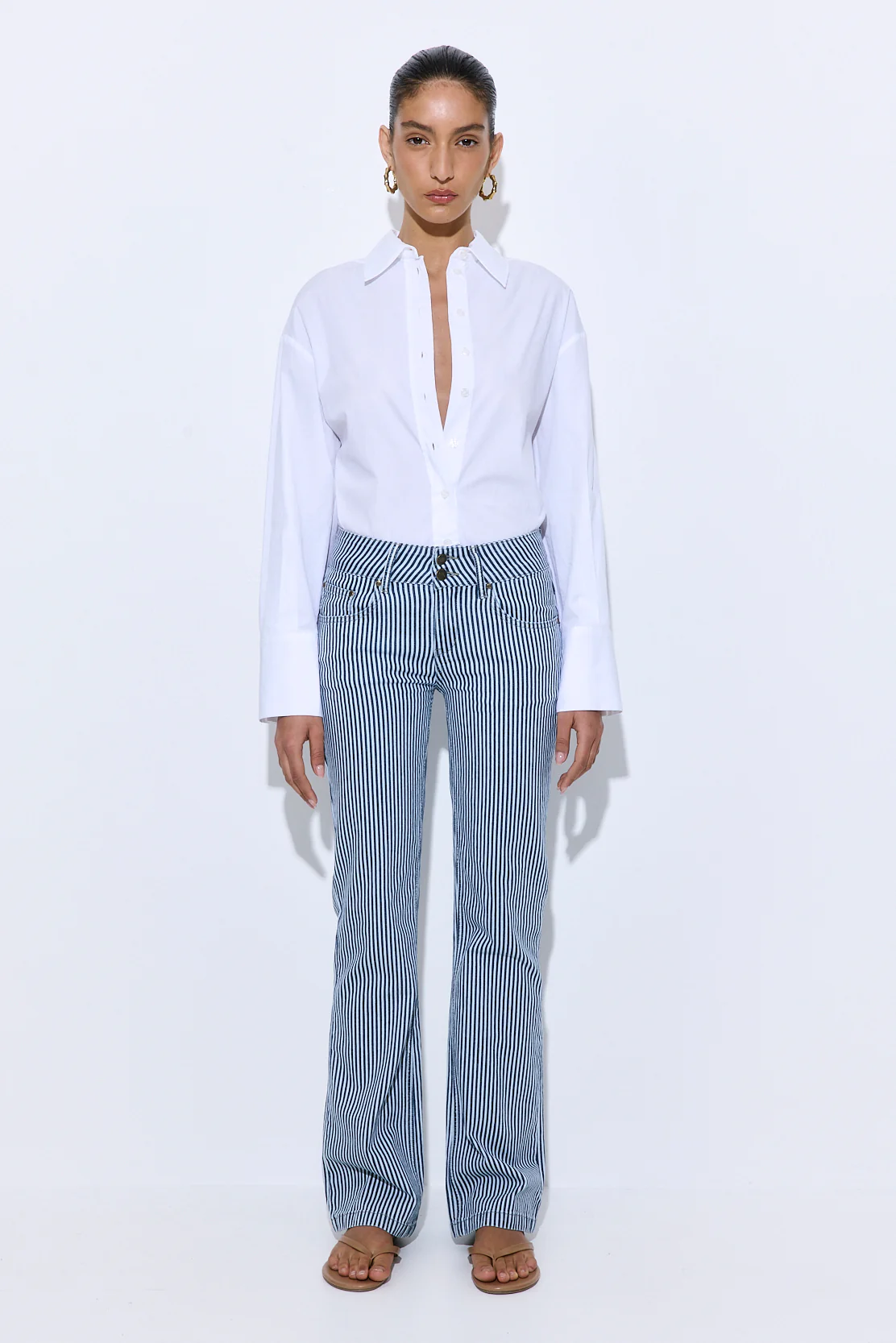 Drill Cotton Flared Leg Pants