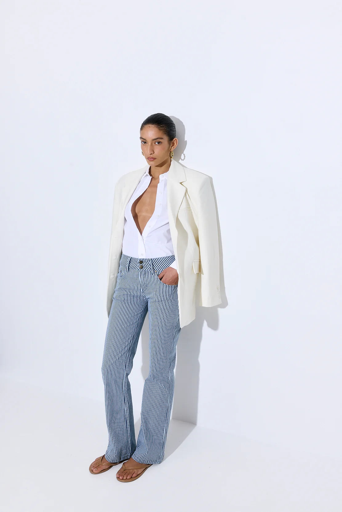 Drill Cotton Flared Leg Pants - Image 3