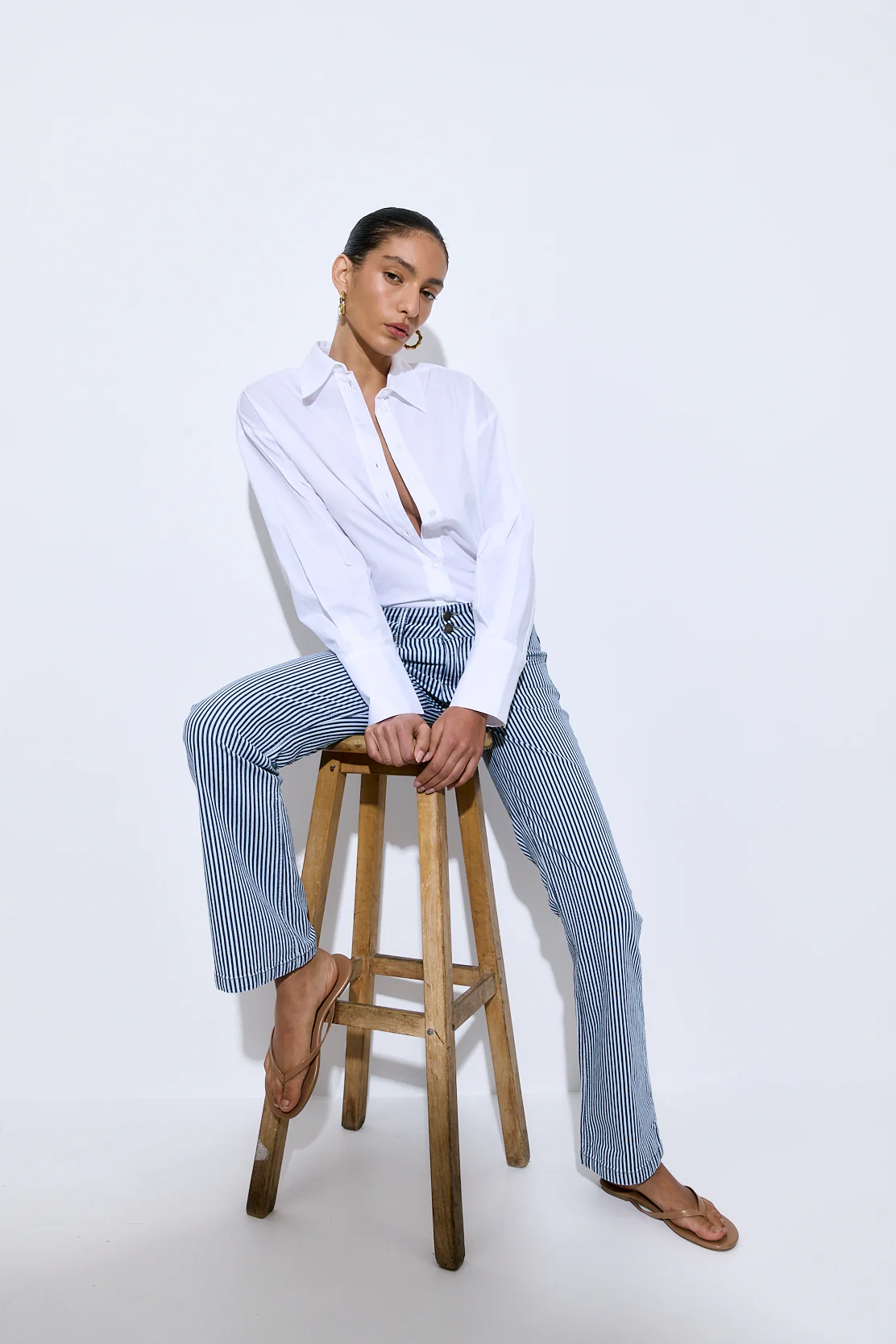 Drill Cotton Flared Leg Pants - Image 8