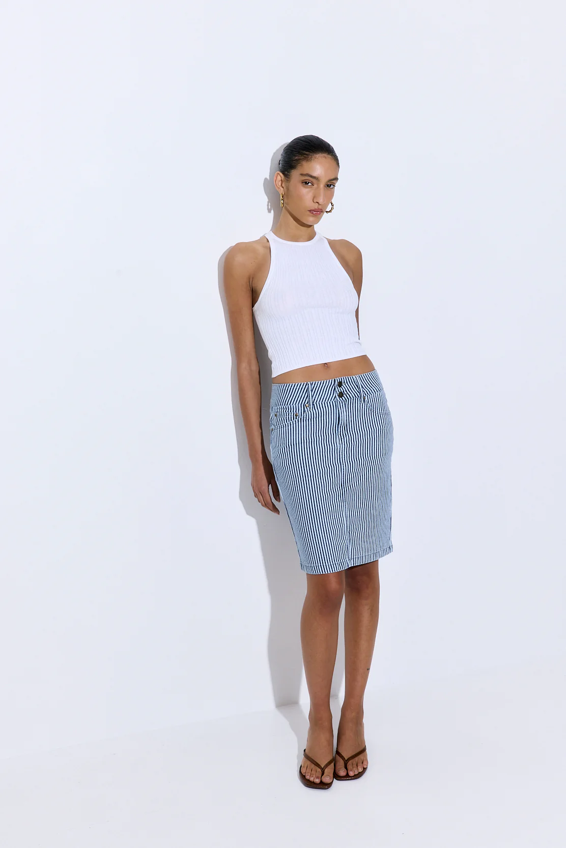 Drill Cotton Midi Skirt - Image 3