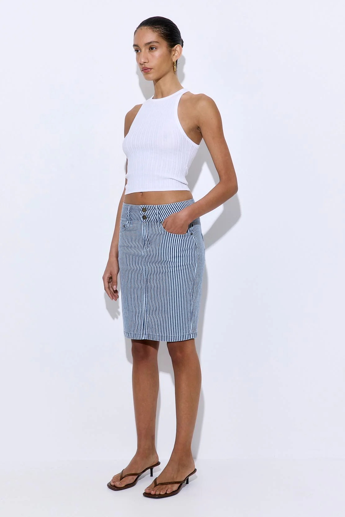 Drill Cotton Midi Skirt - Image 4