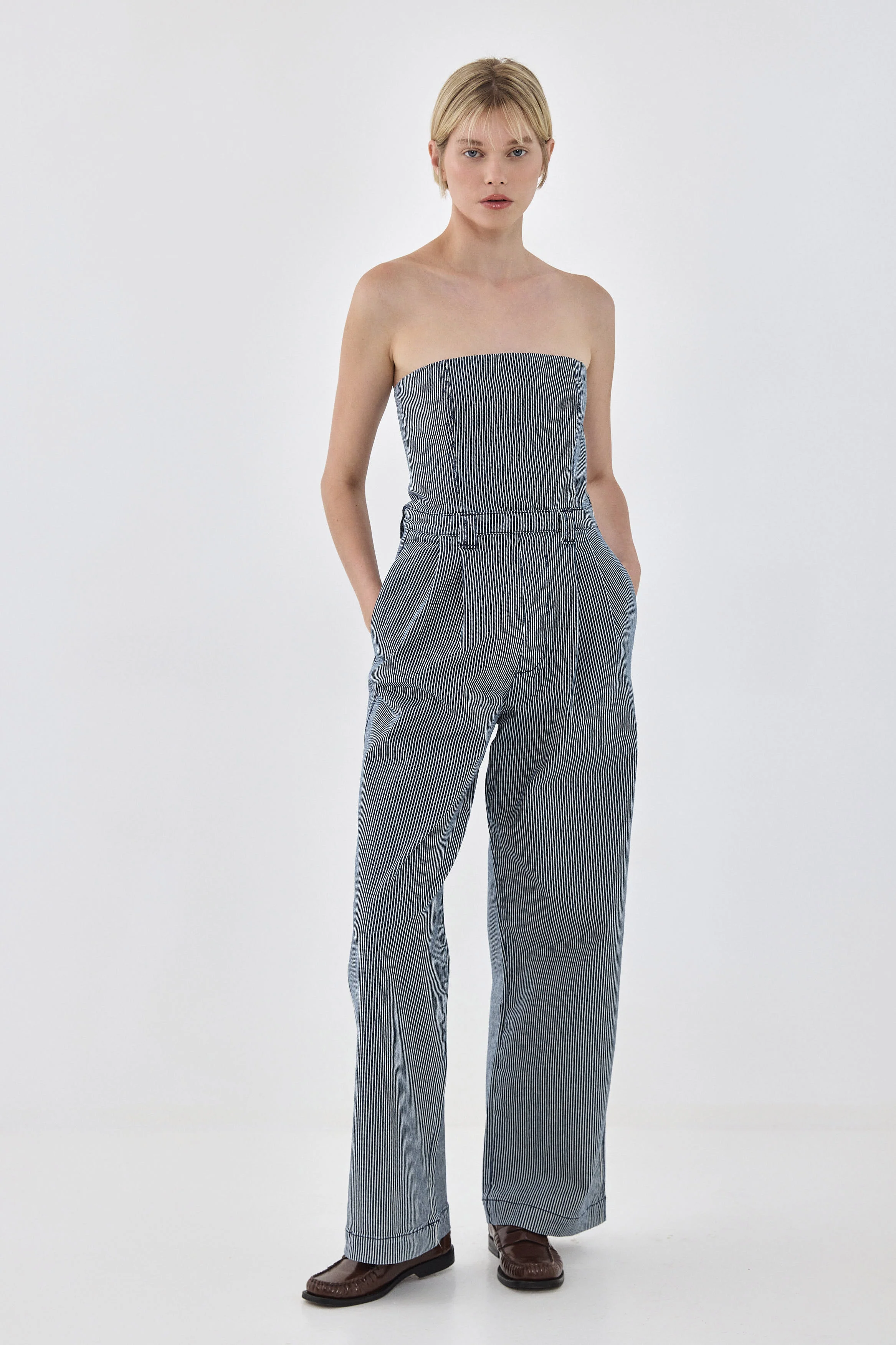 Drill Cotton Strapless Jumpsuit