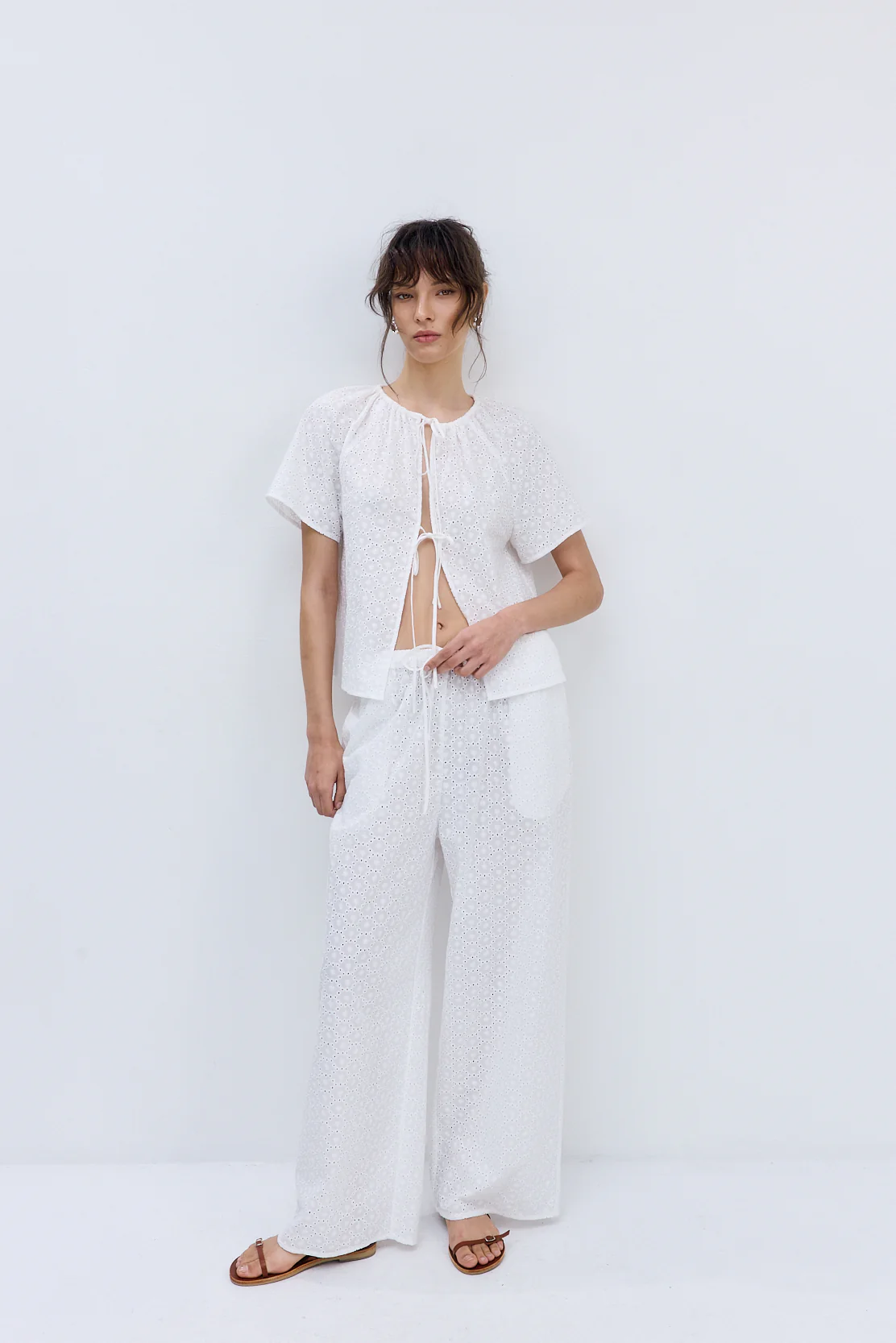 Embroidered Wide Leg Pants - Image 3