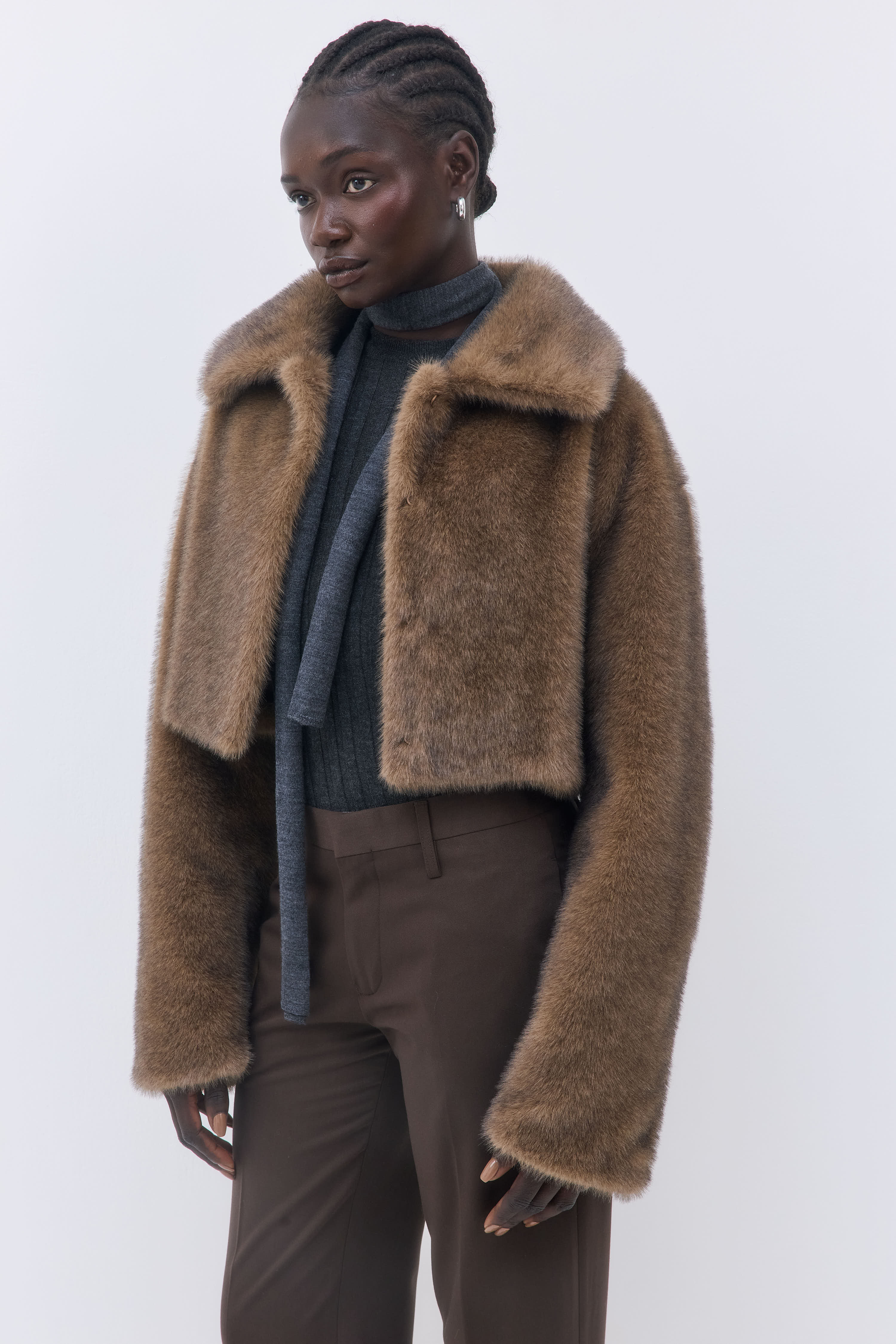 Faux Fur Cropped Coat - Image 4
