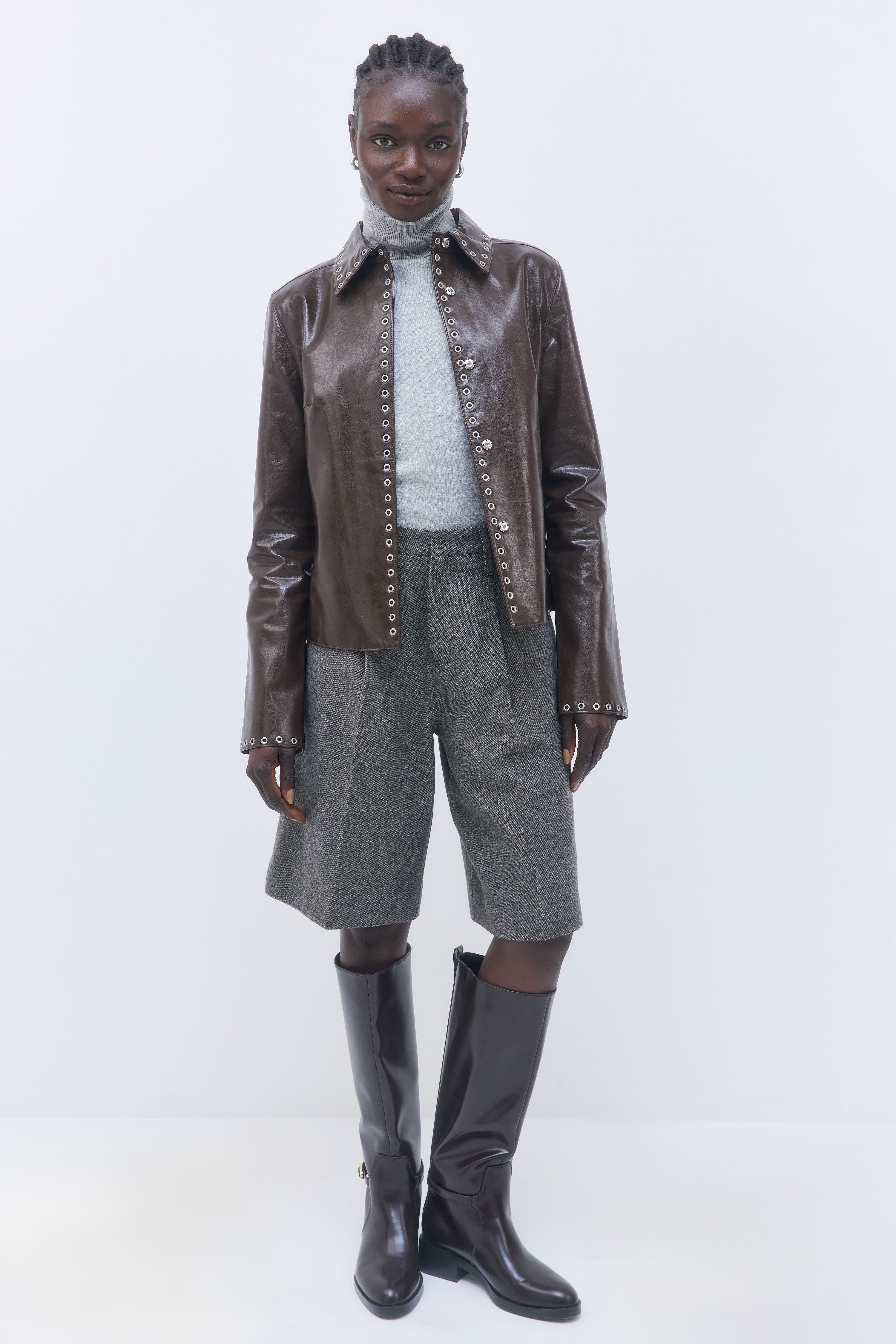 Studded Vegan Leather Fitted Jacket - Image 2