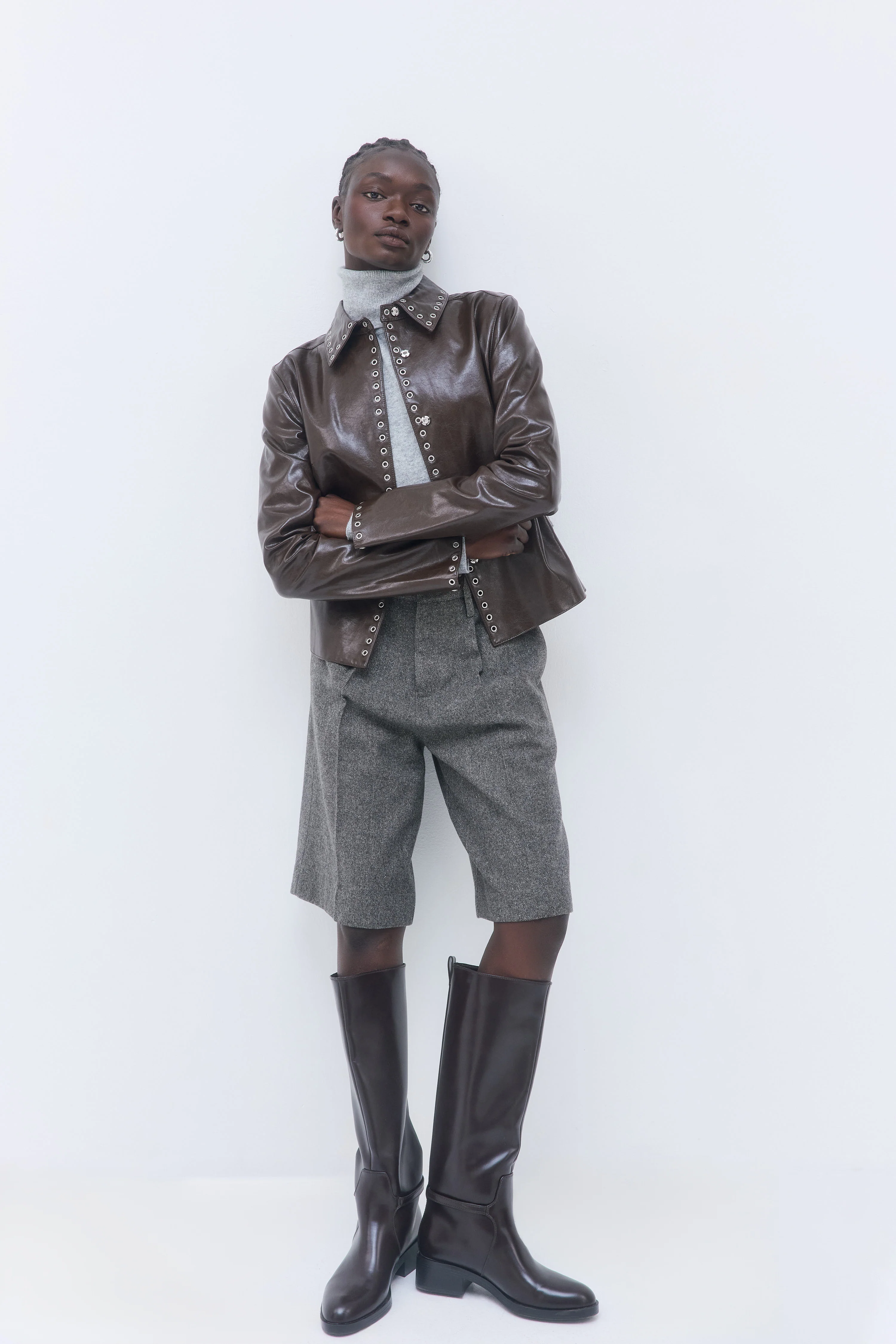 Studded Vegan Leather Fitted Jacket - Image 3