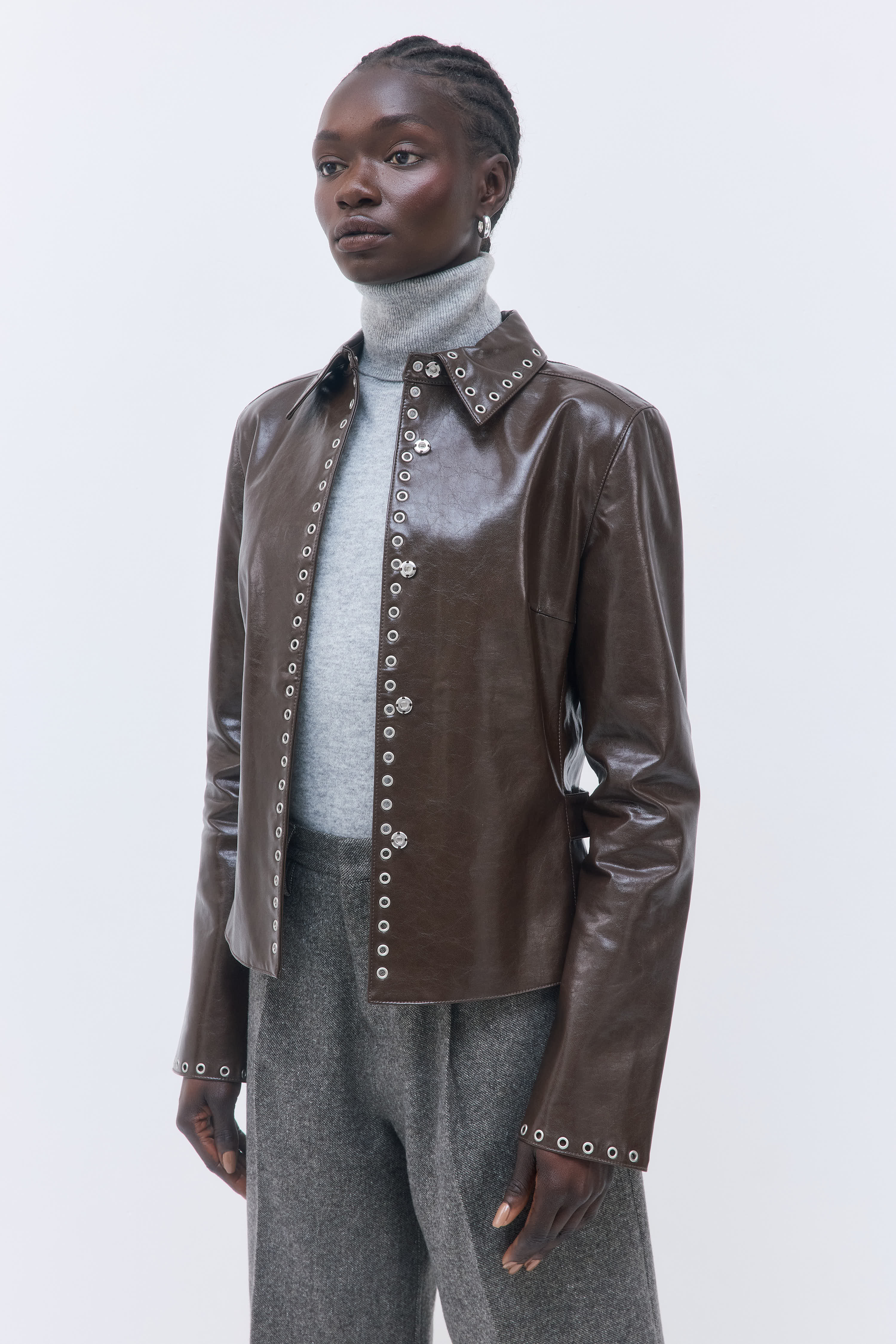 Studded Vegan Leather Fitted Jacket - Image 4