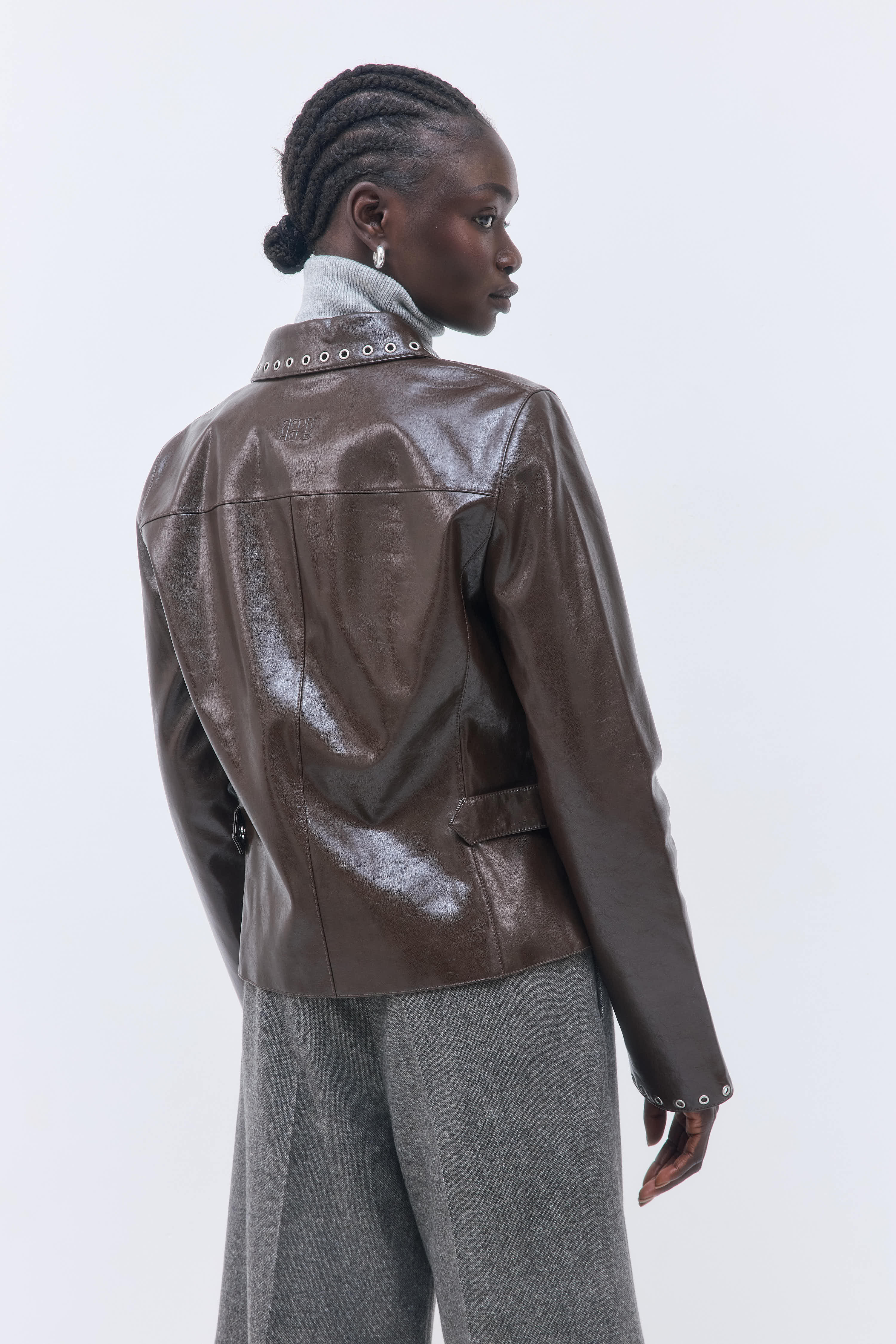 Studded Vegan Leather Fitted Jacket - Image 5