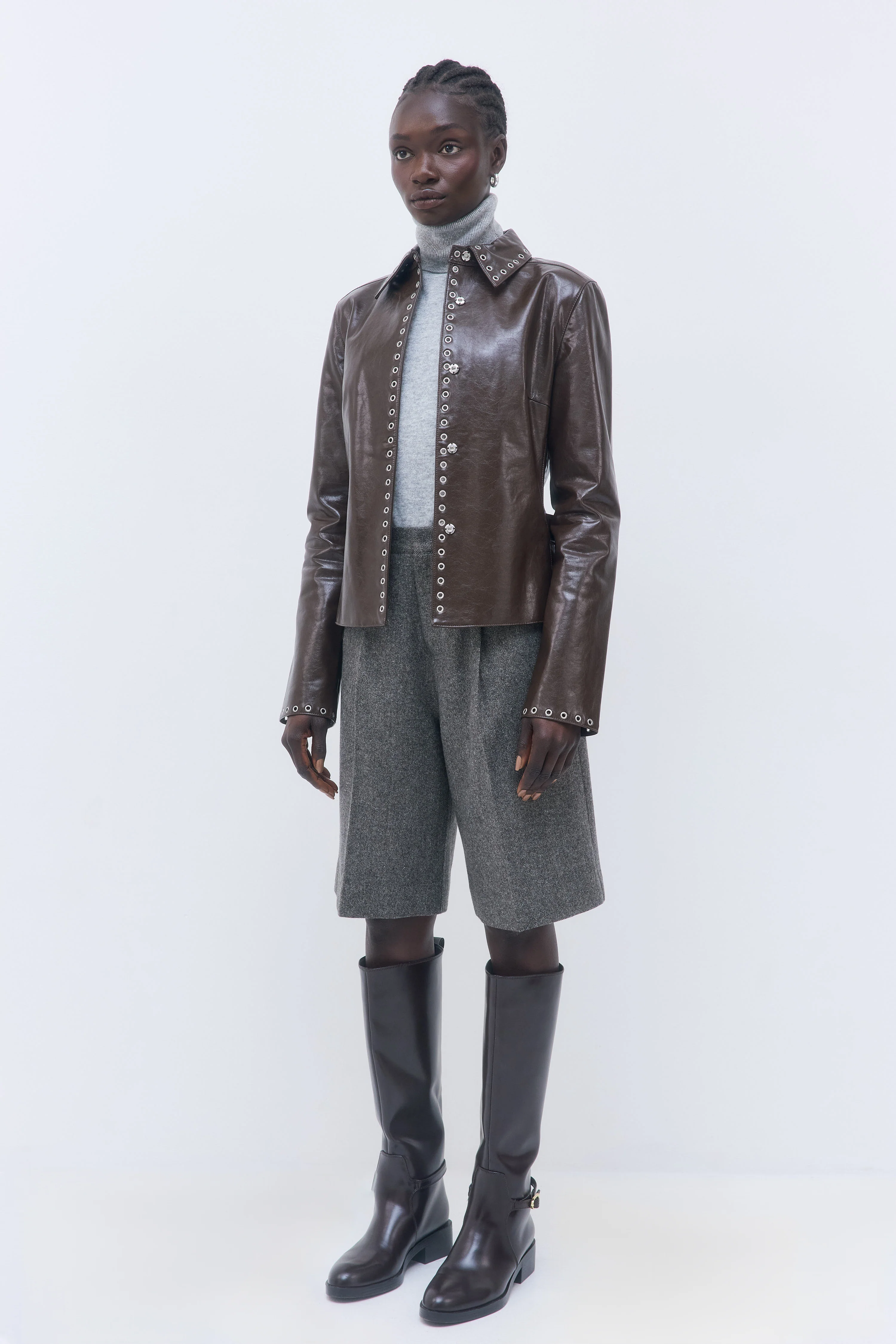 Studded Vegan Leather Fitted Jacket - Image 7