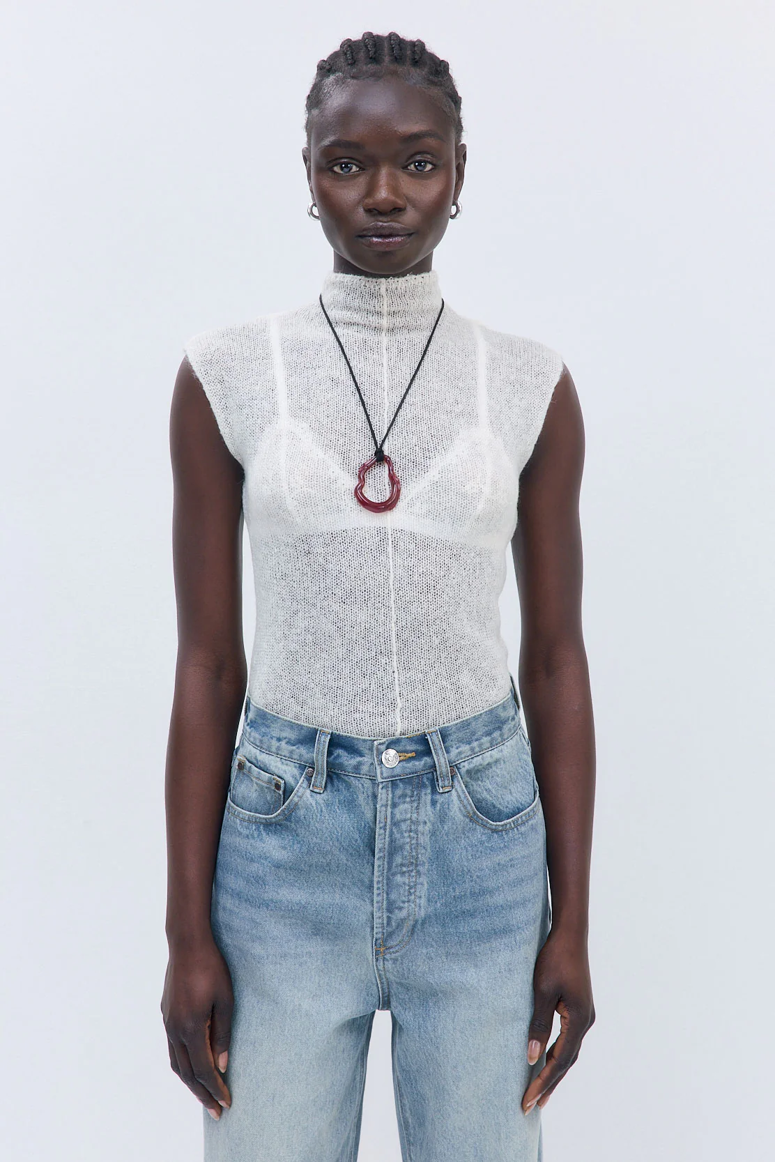 Fuzzy Sheer Mockneck Tank