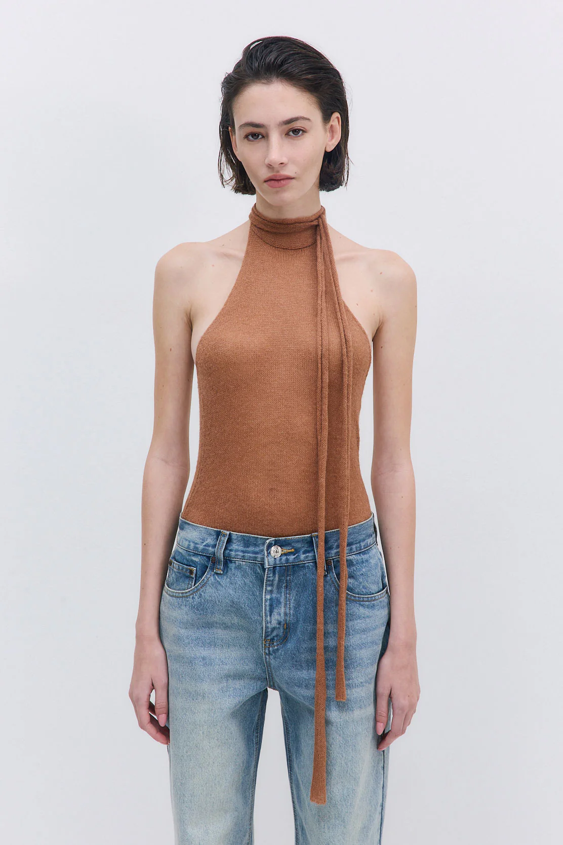 Fuzzy Sheer Scarf Halter Top