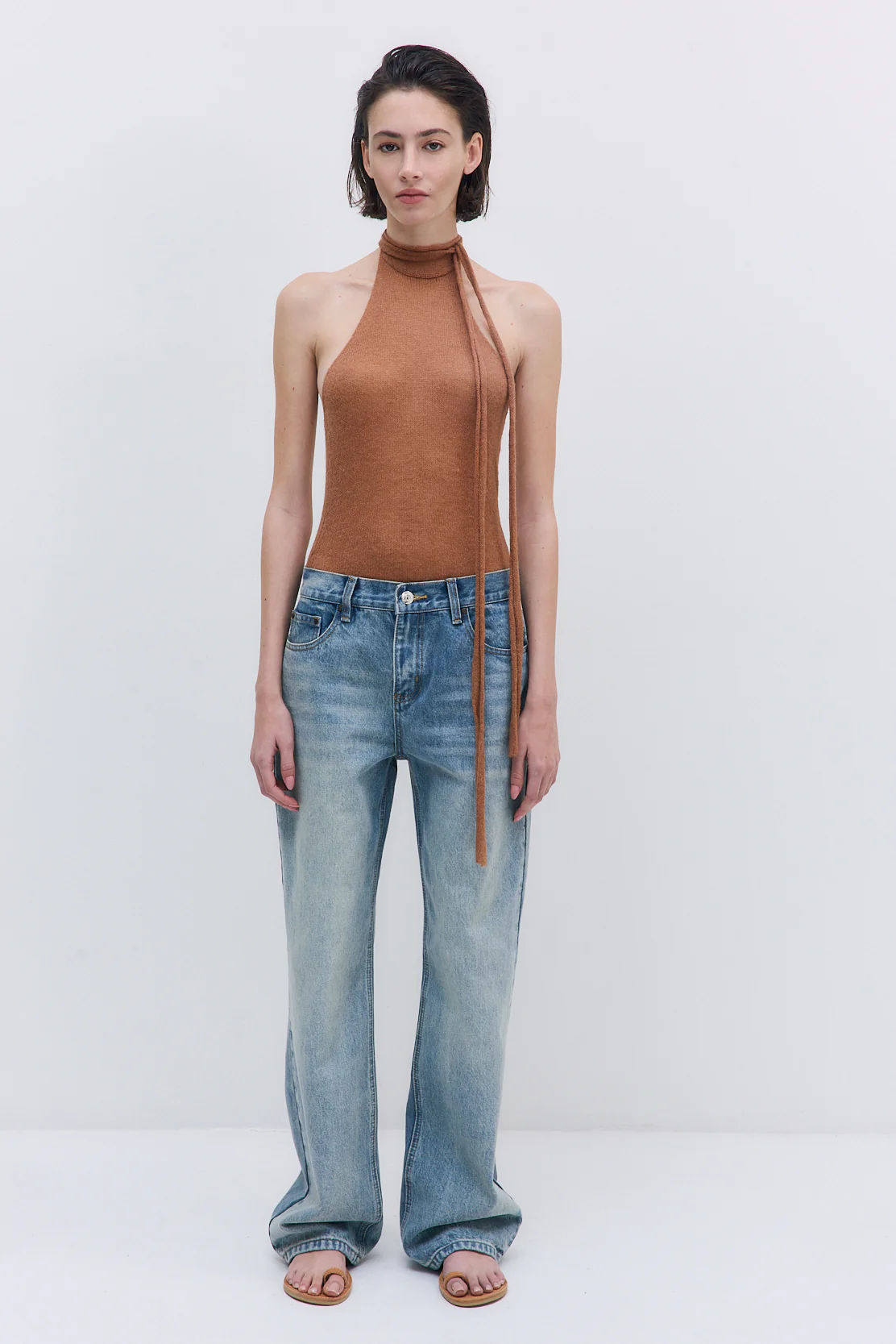 Fuzzy Sheer Scarf Halter Top - Image 2