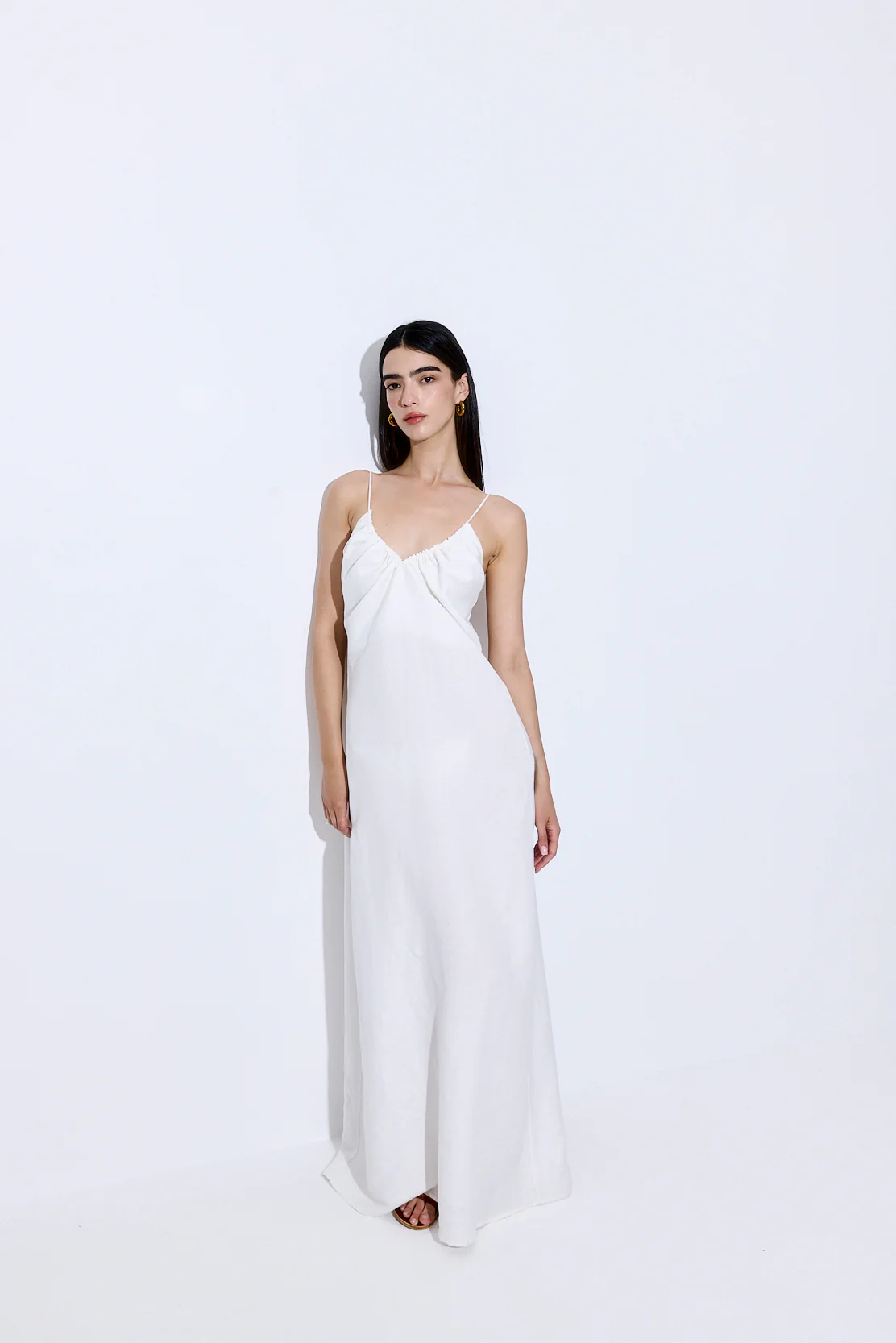 Gathered Neck Linen Maxi Dress - Image 2