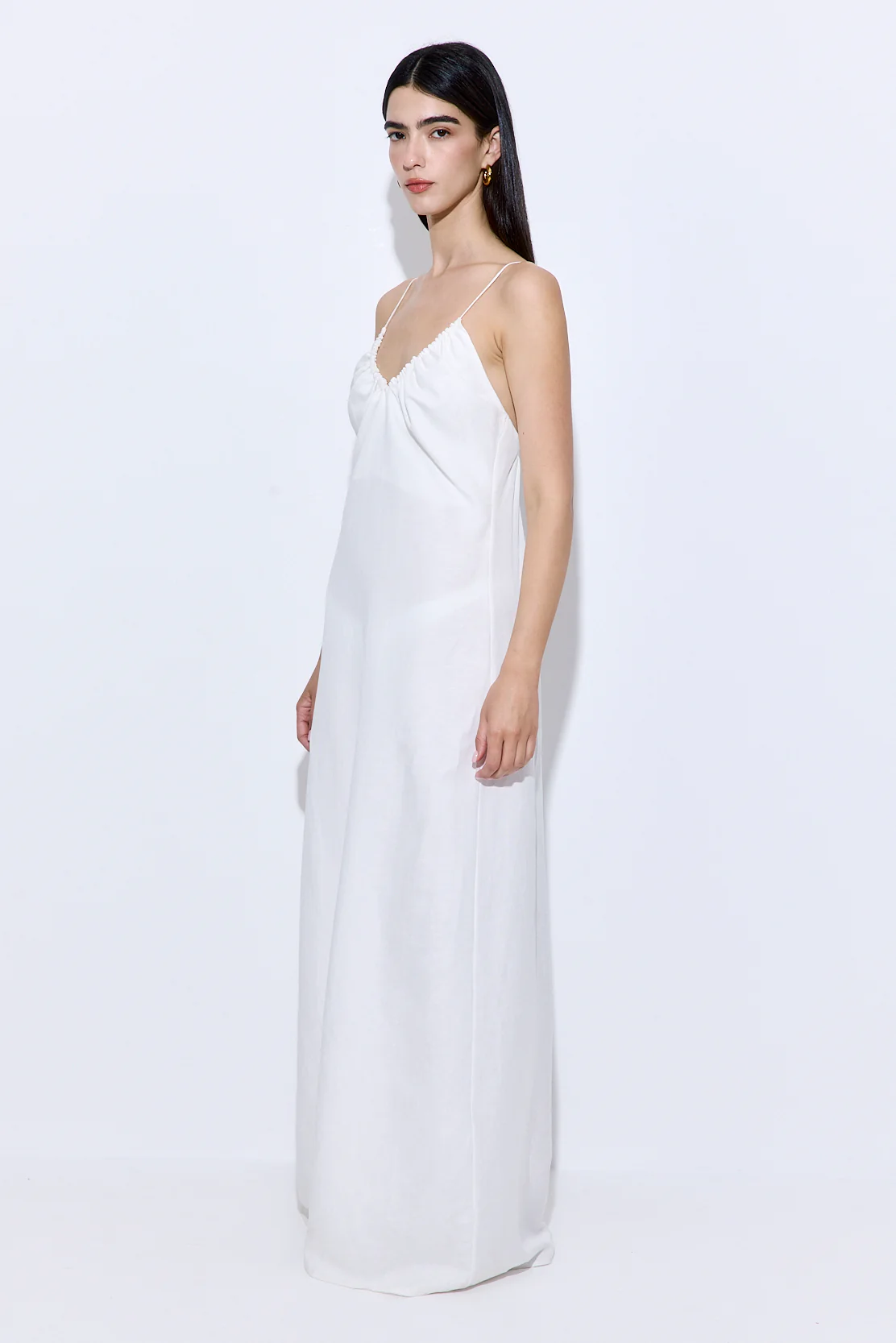 Gathered Neck Linen Maxi Dress - Image 3